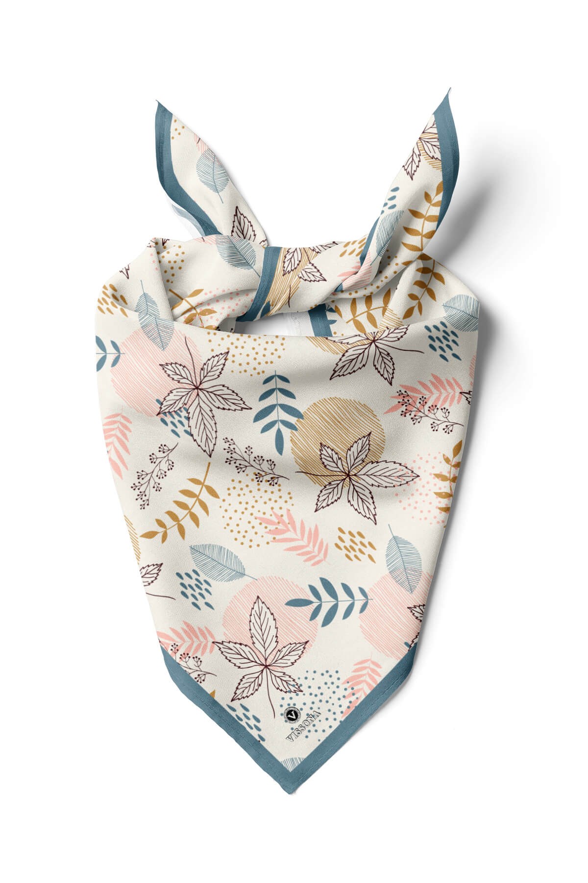%100 İpek Yaprak Desenli Kadın Bandana