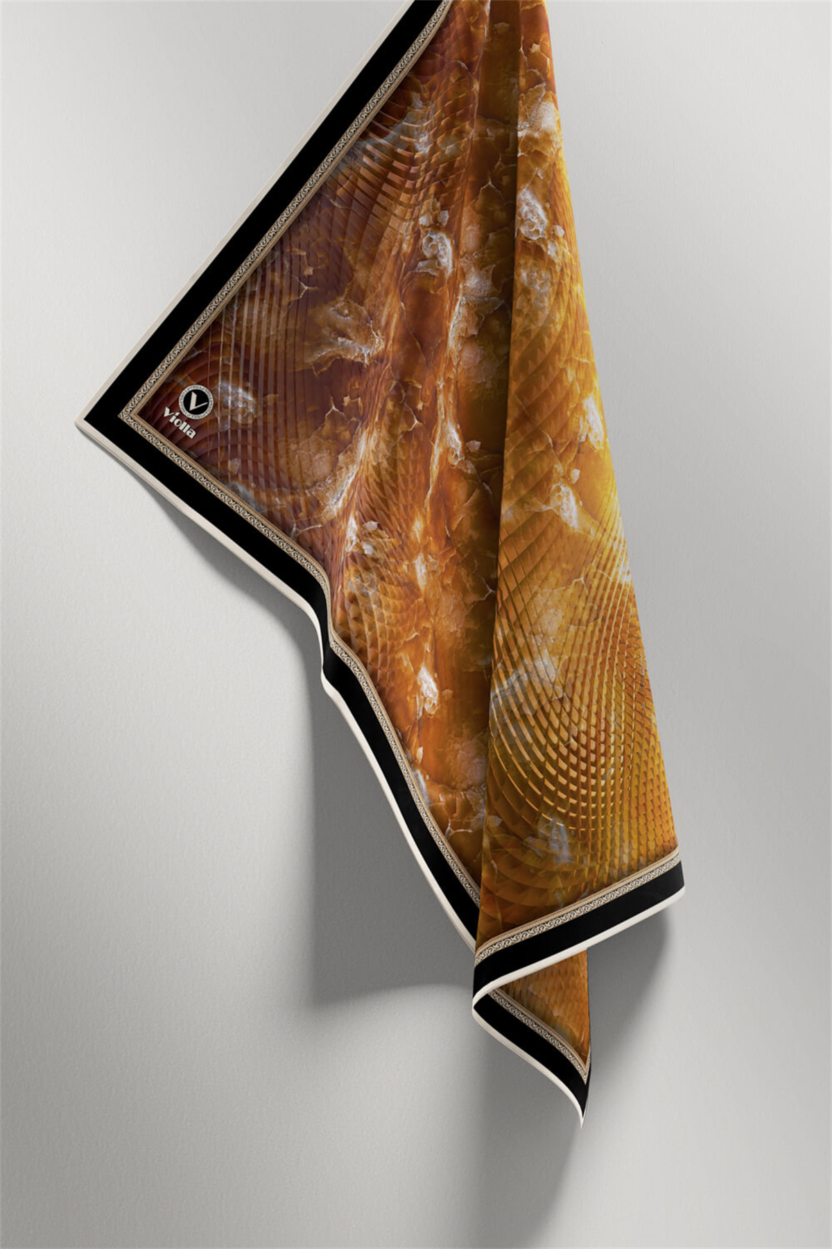 Twill Batik Desenli Hardal Renkli 90x90 Eşarp (İpek İçermez) Kenar Dikiş Şekli El Dikişli