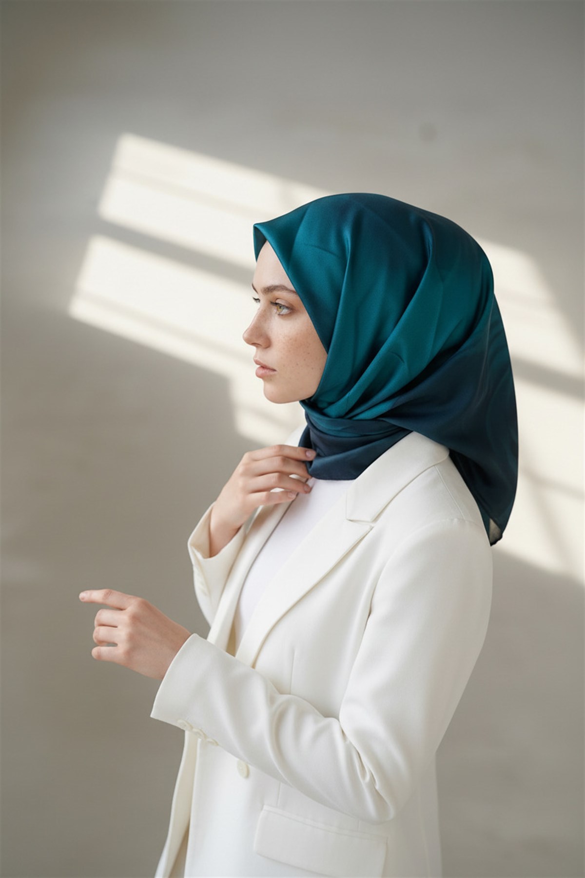 %100 Twill İpek Gül Desenli Petrol Mavisi Renkli 90x90 Eşarp Dikim Şekli : El Dikişi
