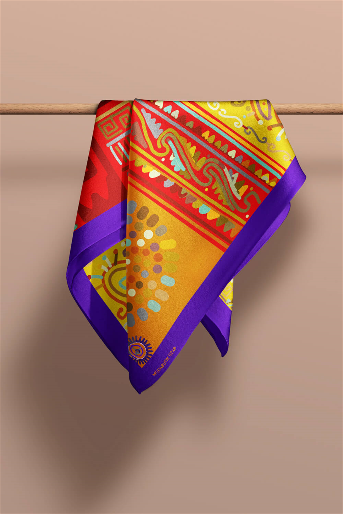 B71 Kadın African Etnik Desenli Bandana Kırmızı Sarı Dg0218