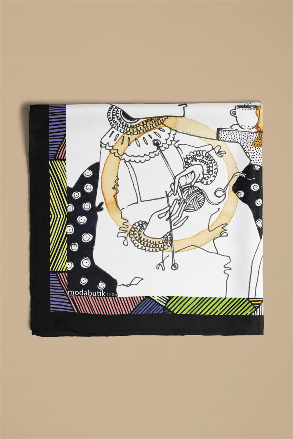 E64 Kadın Krem Mavi Afrikan Desenli 50x50 Bandana HYL DG01205-22