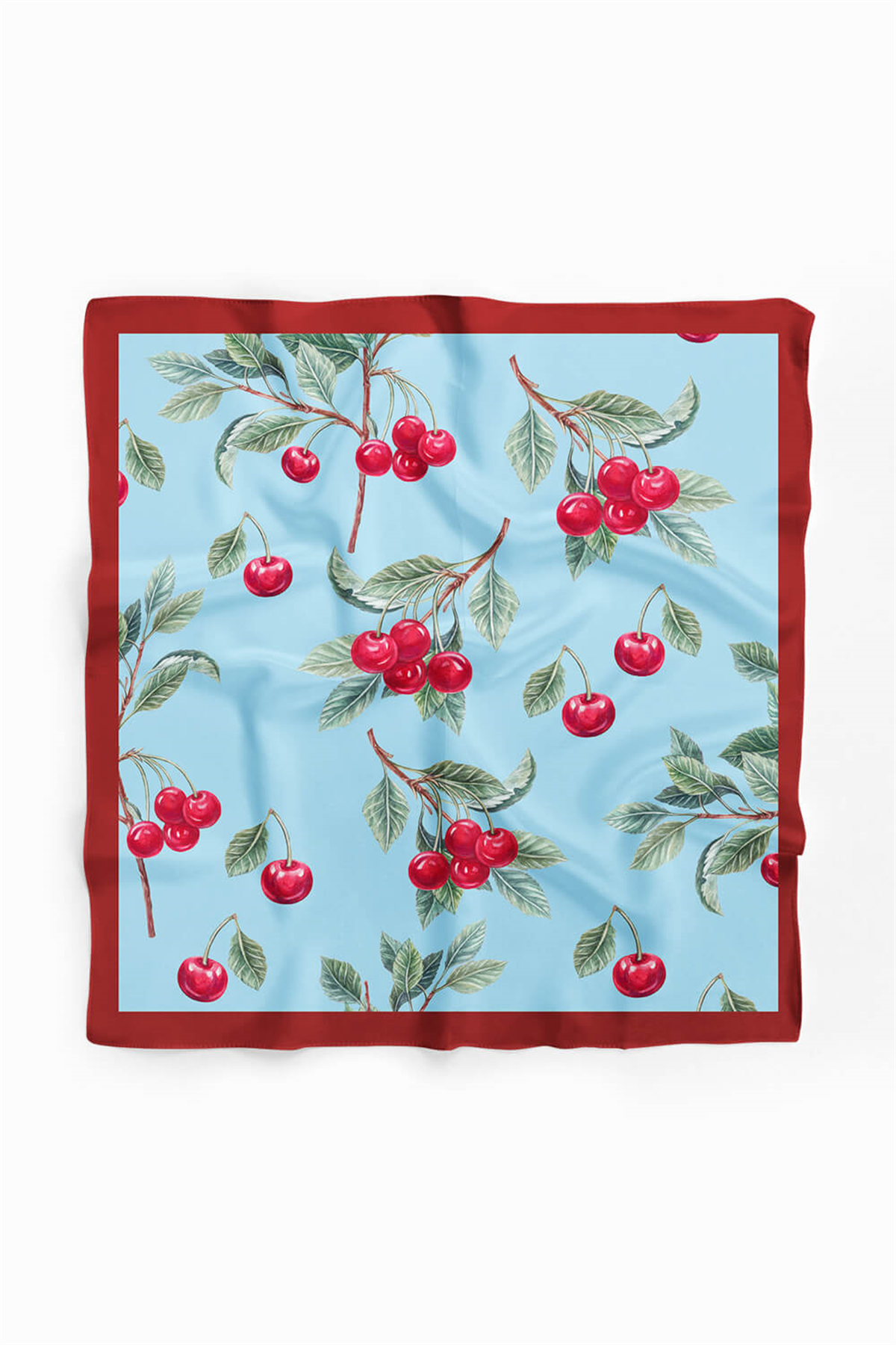 B13 Kadın Kiraz Desenli Bandana 50x50 Kırmızı Yeşil DG0350-22 Snz