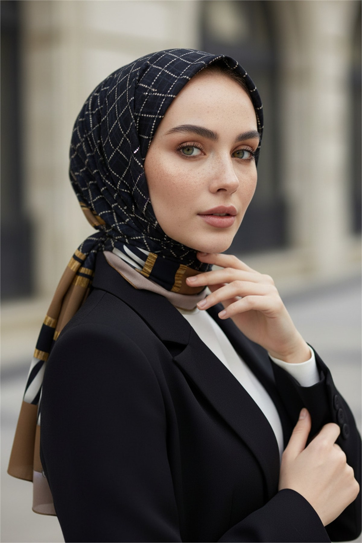 KREP ZEBRALI BAKLAVA DESENLİ VİZON RENKLİ 75X195 KIRIŞMAZ ŞAL
