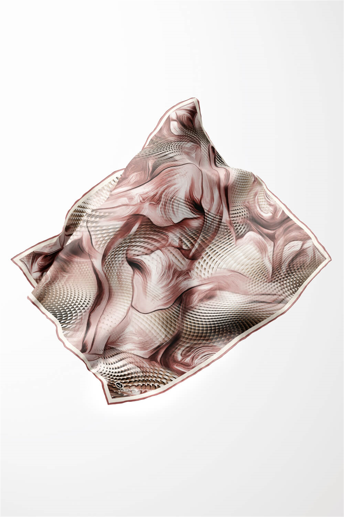 Twill Geometrik Ve Dalga Desenli Pudra Renkli 90x90 Eşarp (İpek İçermez) Dikim Şekli : El Dikişi