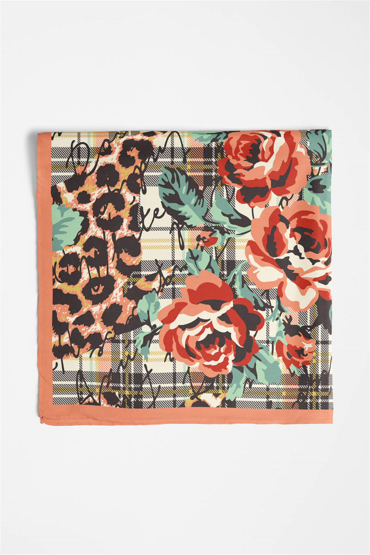 V25 Modabutik Leopar ve Gül Desenli Bandana