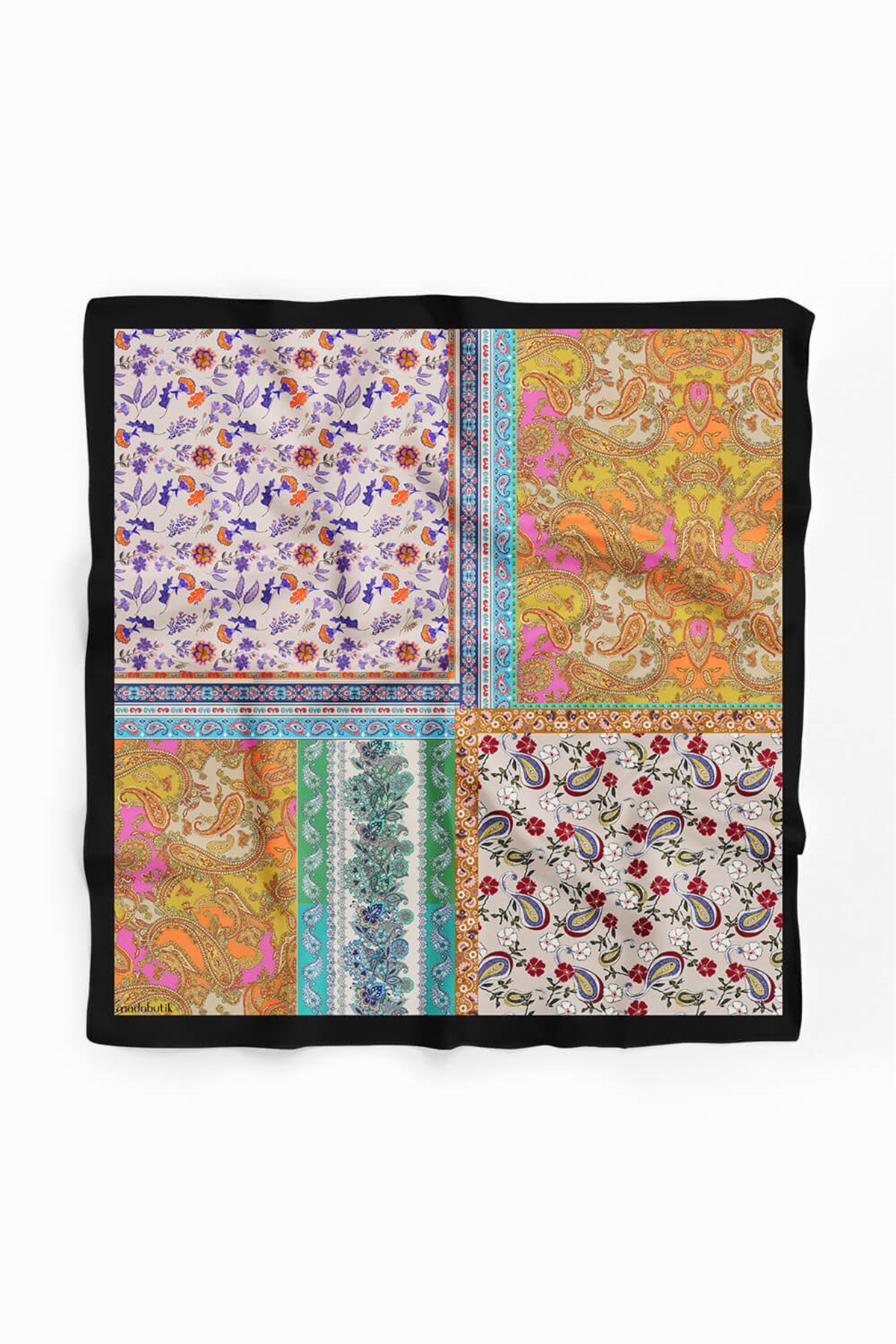 G68 Kadın Mor Beyaz Etnik Desenli 55x55 Bandana