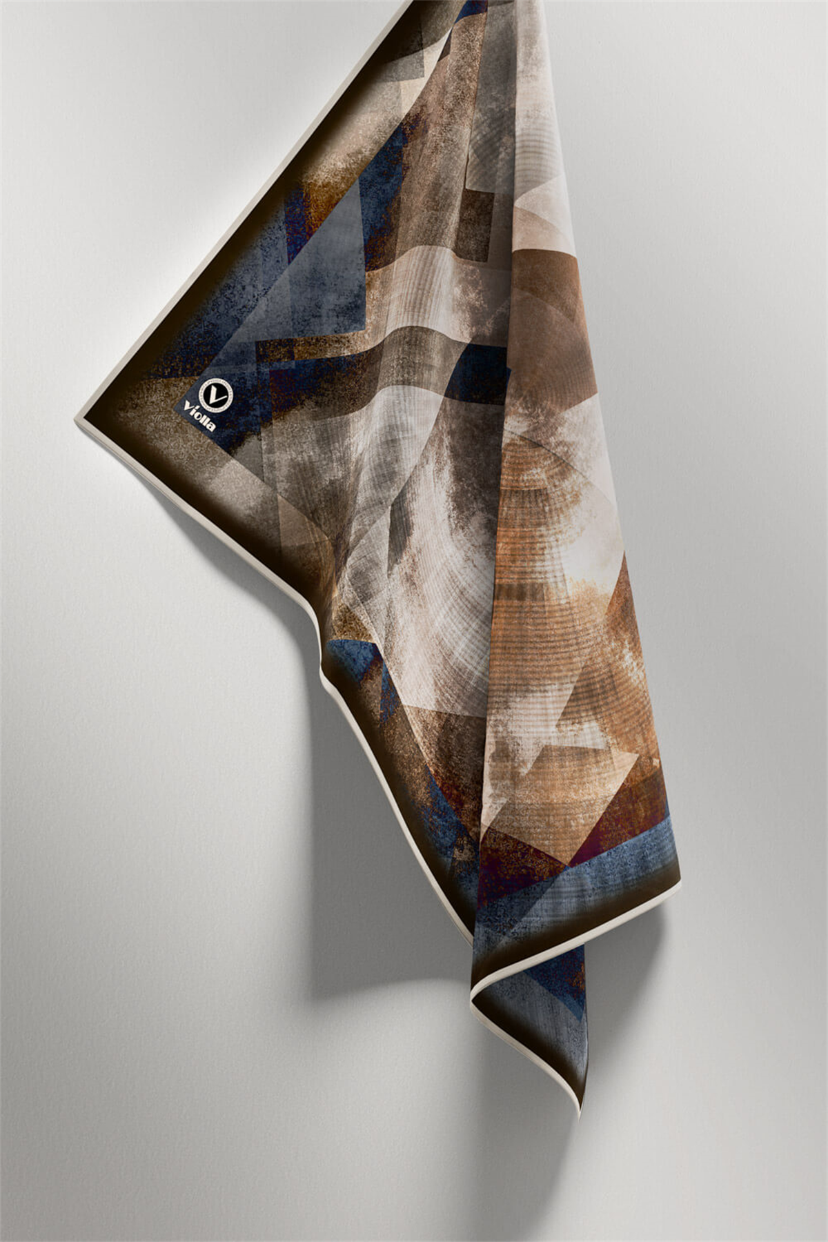 Twill Batik Desenli Vizon - İndigo Renkli 90x90 Eşarp (İpek İçermez) Dikim Şekli : El Dikişi