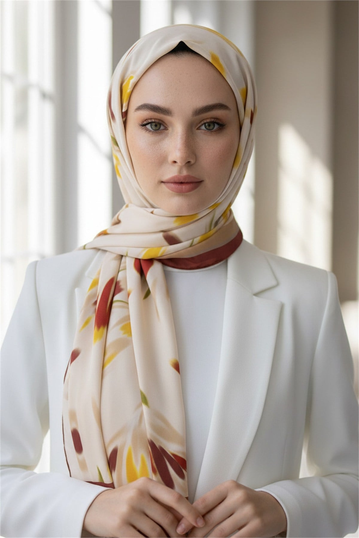 KREP LALE DESENLİ BORDO RENKLİ 75X195 KIRIŞMAZ ŞAL