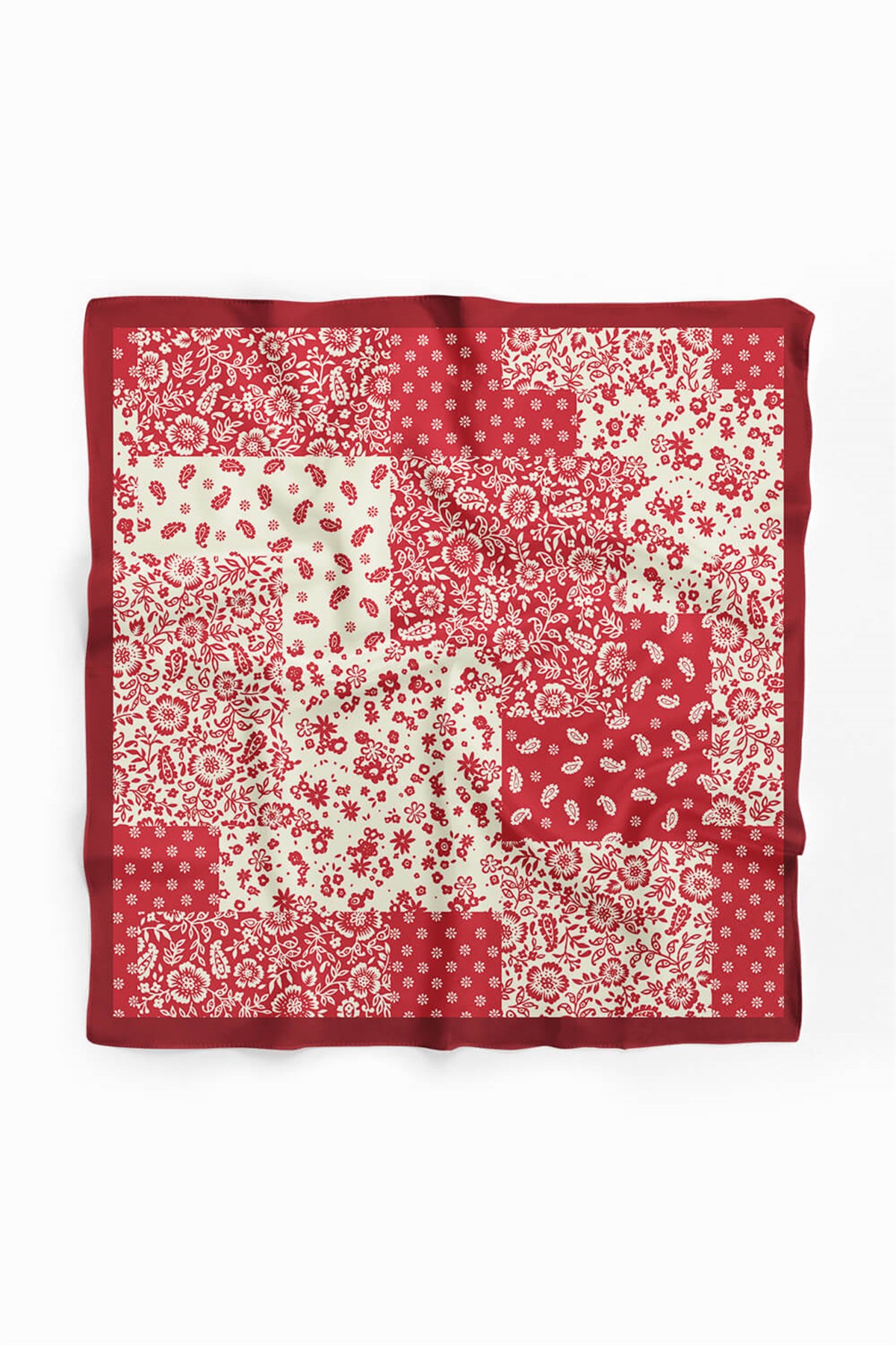Violla A46 Kadın Çiçek Desenli Bandana 50x50 Kırmızı Beyaz DG0425-22