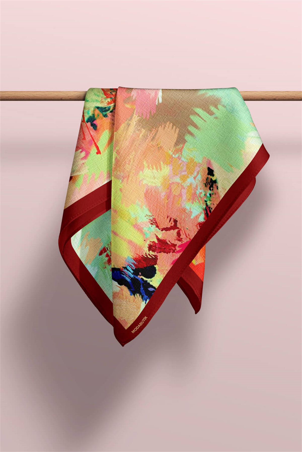 D112 Kadın Sulu Boya Desenli Bandana 50x50 DG0490-22
