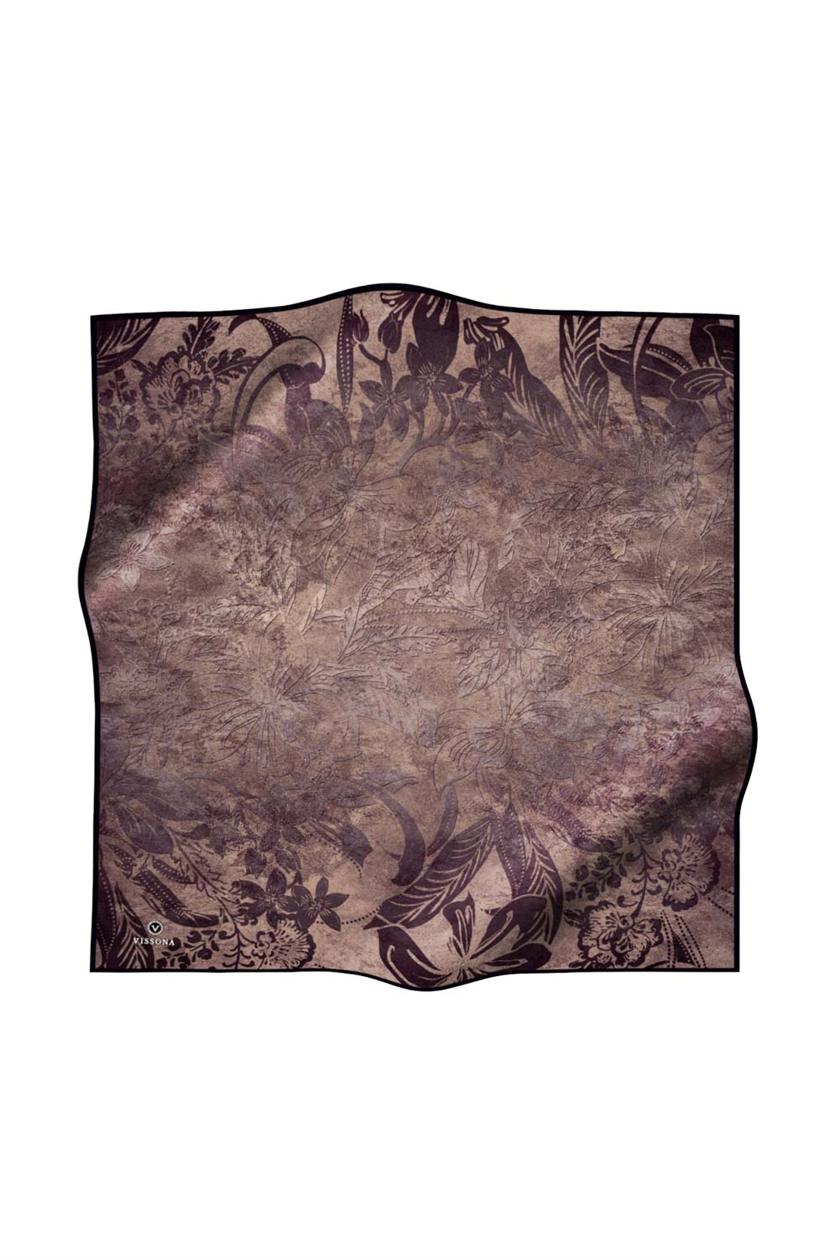 % 57 İpek % 43 Viskon Twill İpek Degradeli Yaprak  Desenli Bej Renkli 90x90 Eşarp Dikim Şekli : El Dikişi