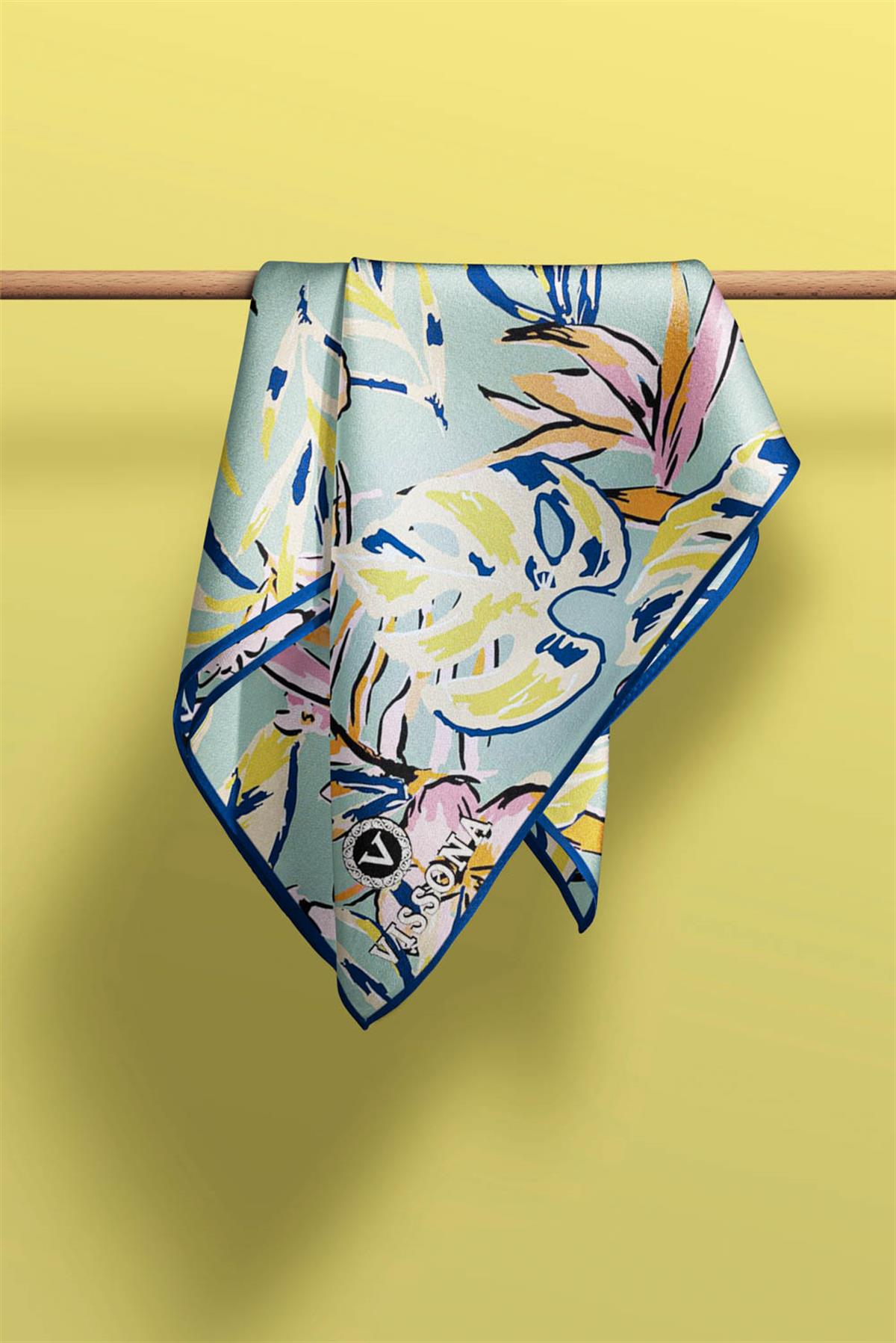 Vissona Çiçek Desenli İpek Fular