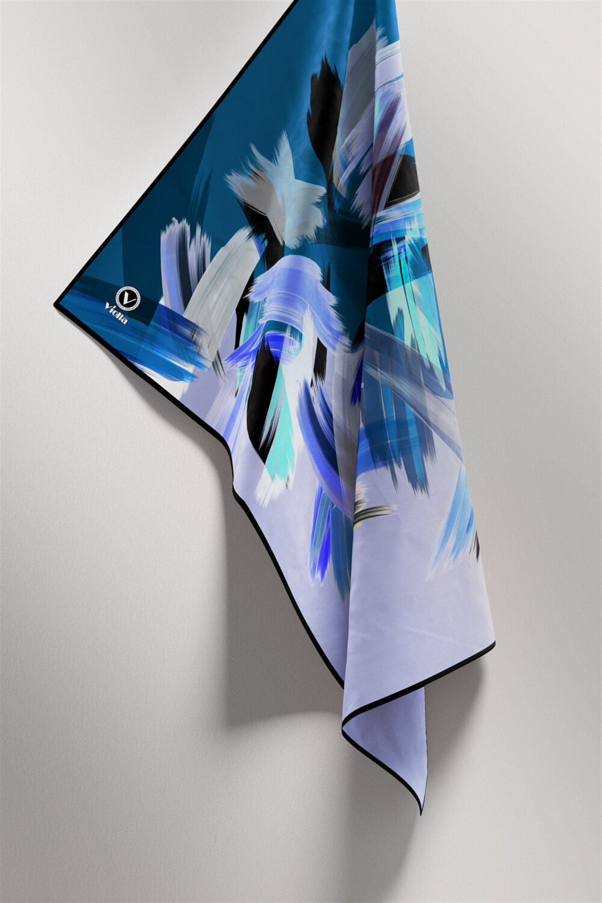 Twill Fırça Desenli Lacivert Renkli 90x90 Eşarp (İpek İçermez) Kenar Dikiş Şekli El Dikişli