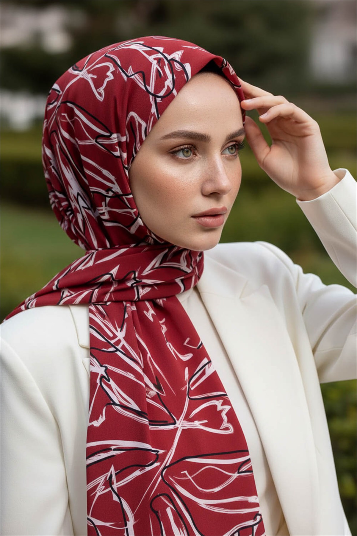 KREP YAPRAK DESENLİ BORDO RENKLİ 75X195 KIRIŞMAZ ŞAL
