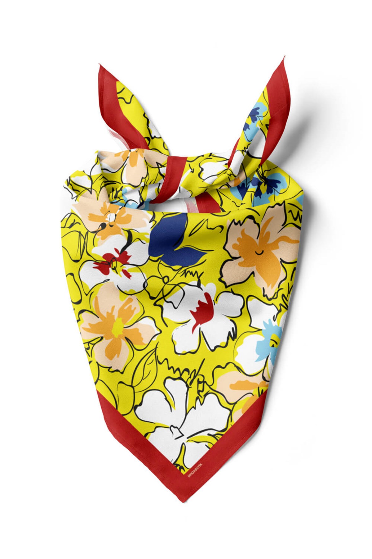 Violla B109 Kadın Yaprak Desenli Bandana 50x50 Sarı Mavi DG0476-22