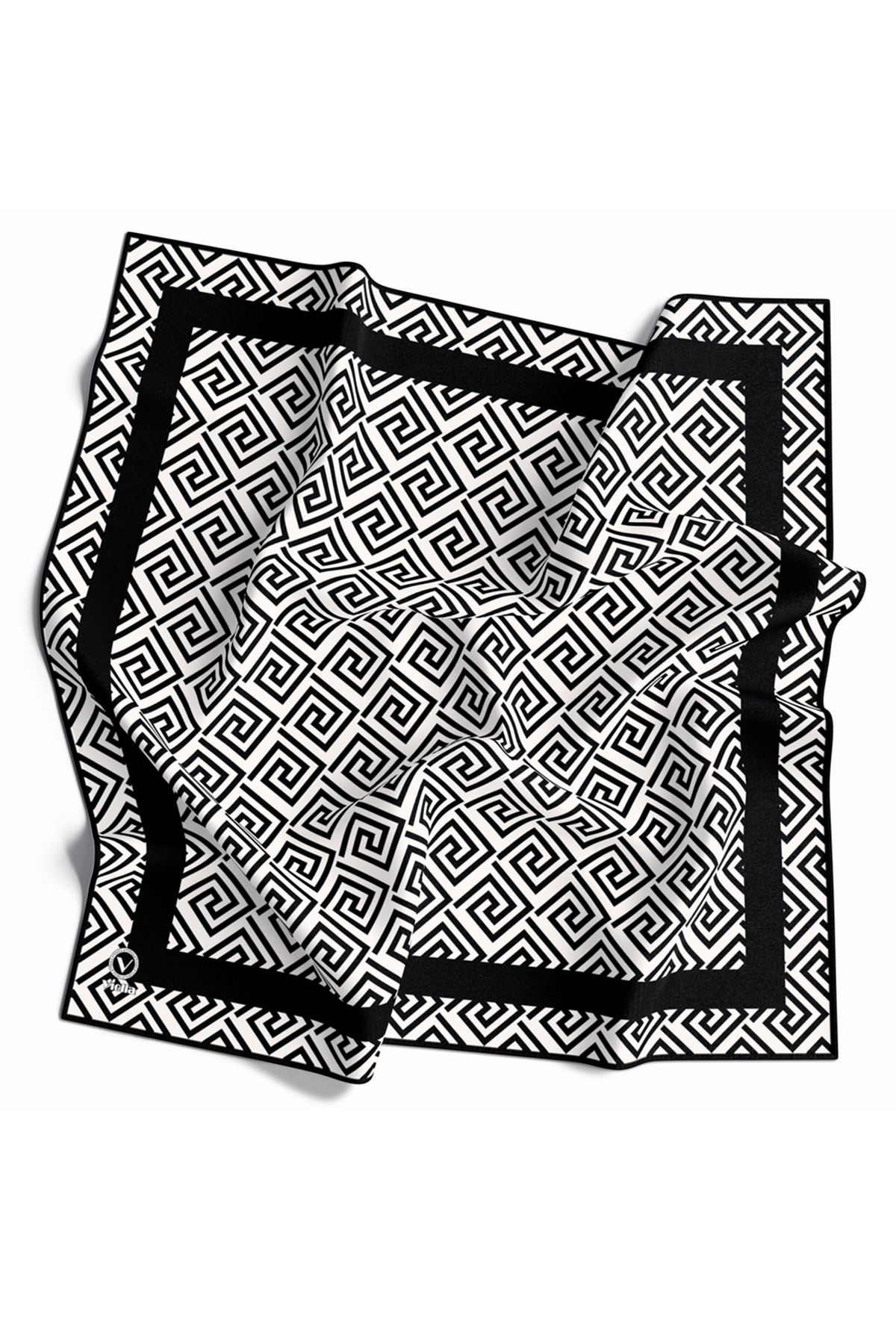 Twill Minimalist Desenli Siyah Renkli 90x90 Eşarp (İpek İçermez) Kenar Dikiş Şekli El Dikişli