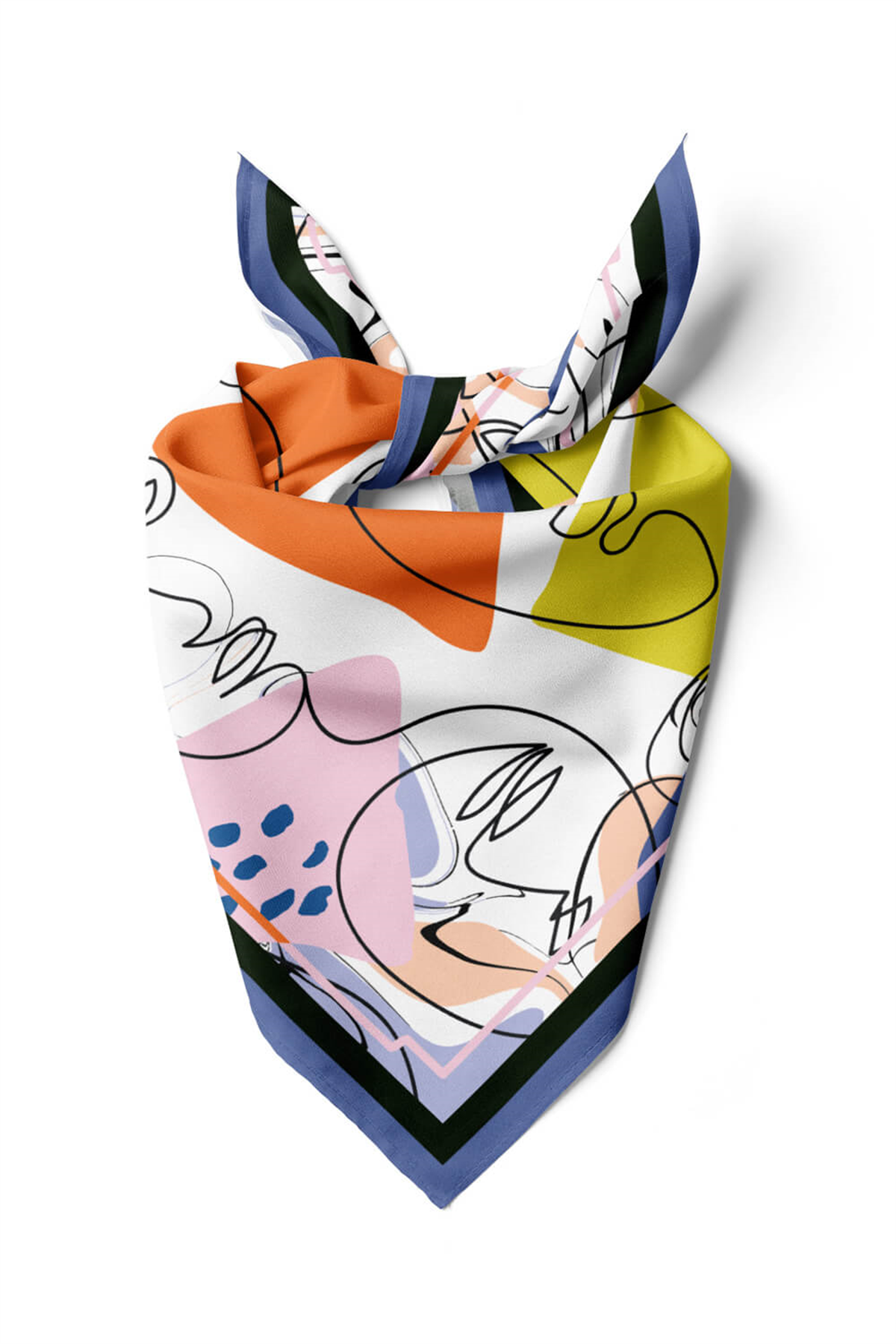 A57 Kadın Turuncu Beyaz Silüet Desenli 50x50 Bandana HYL DG01438-22