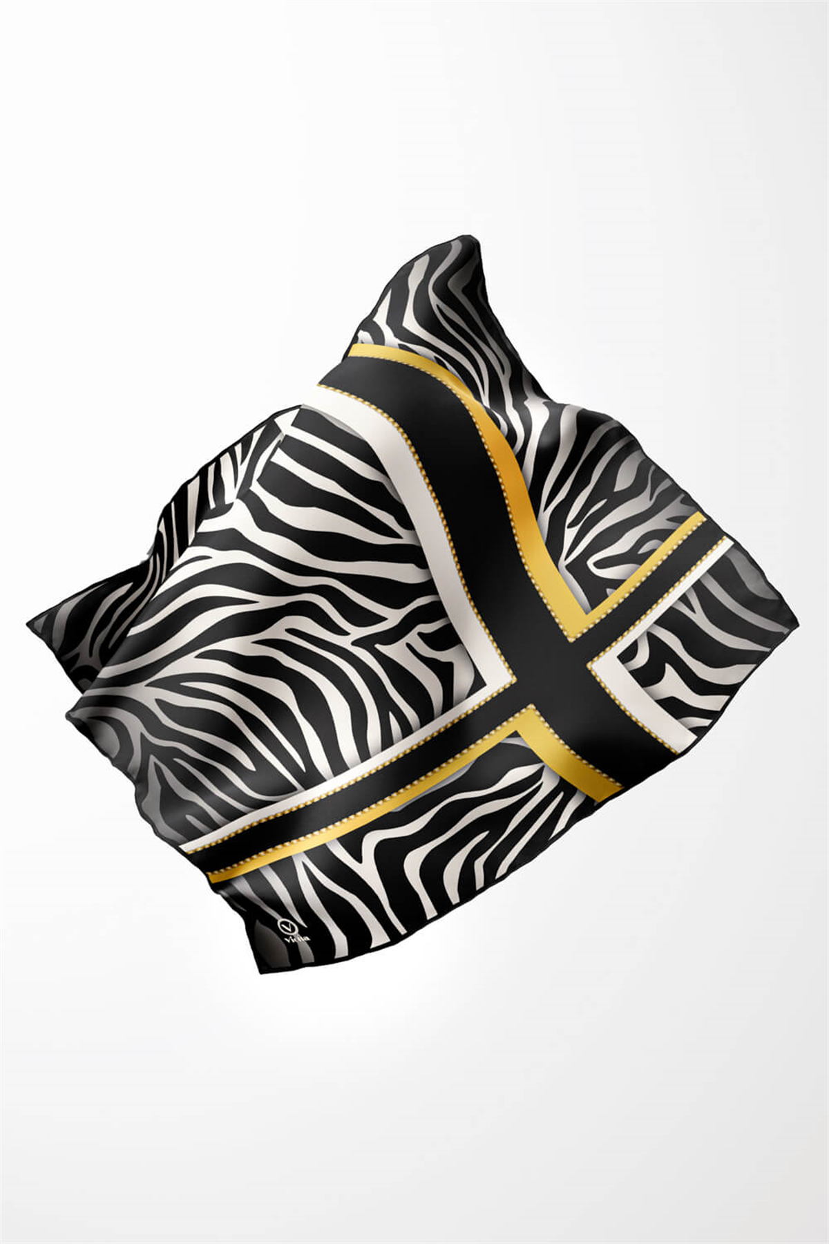 Twill Zebra Desenli Siyah - Sarı Renkli 90x90 Eşarp (İpek İçermez) Dikim Şekli : El Dikişi