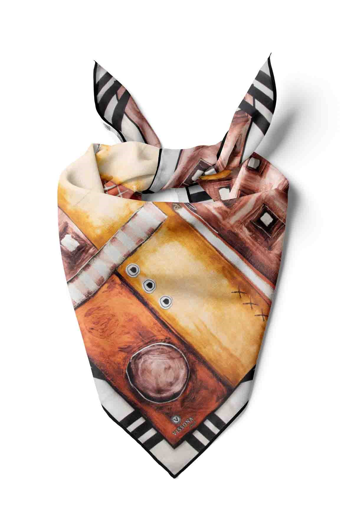 %100 İpek Kadın Desenli Bandana 80x80