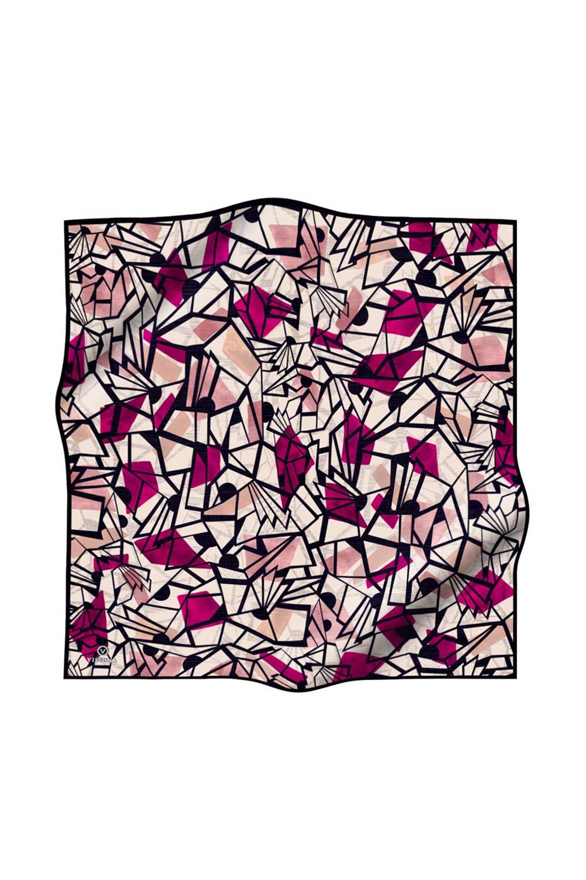 %100 Twill Renkli Petek Desenli Fuşya - Pembe Renkli 90x90 Eşarp Dikim Şekli: El Dikişii