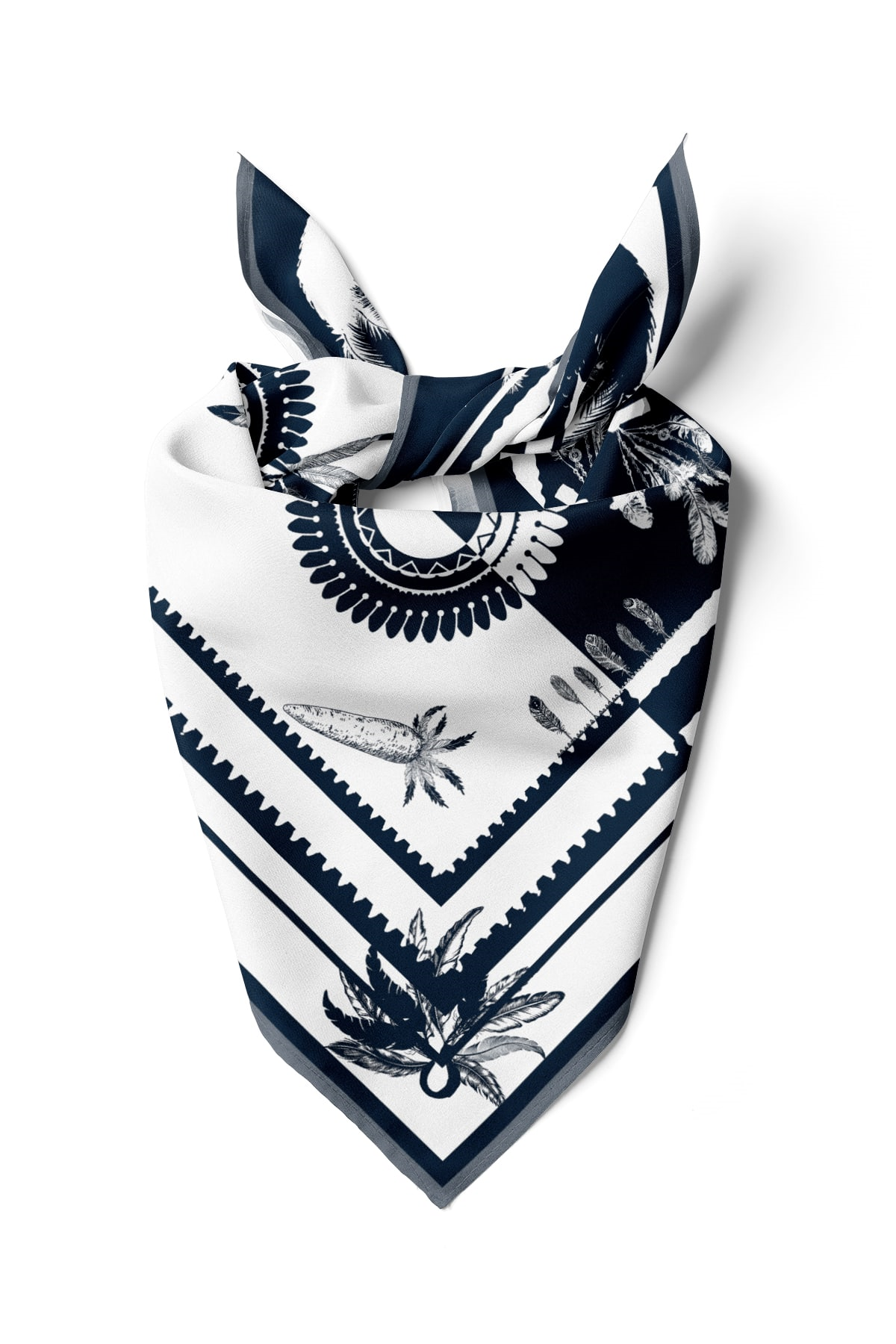 D50 Kadın Etnik Desenli Bandana 50x50 Lacivert DG0229-22 Snz