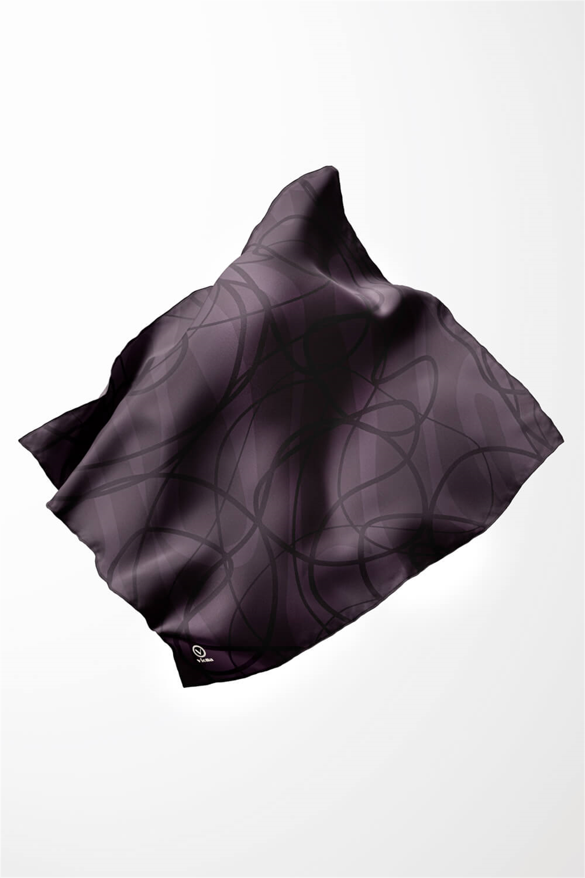 Twill Karışık Çizgi Desenli Mürdüm Renkli 90x90 Eşarp (İpek İçermez) Kenar Dikiş Şekli El Dikişli