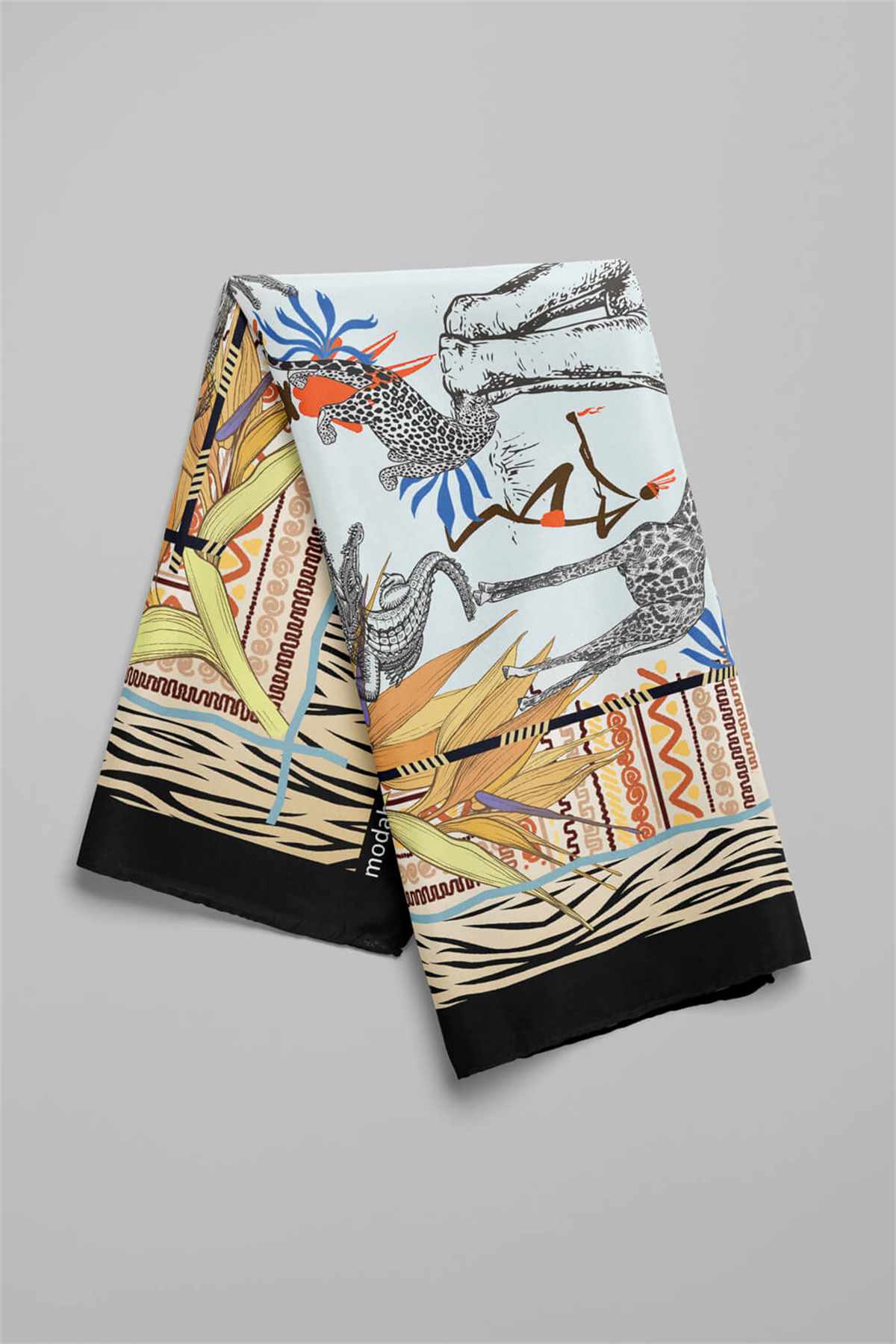 Kadın Sarı Mavi Serengeti Desenli 50x50 Bandana