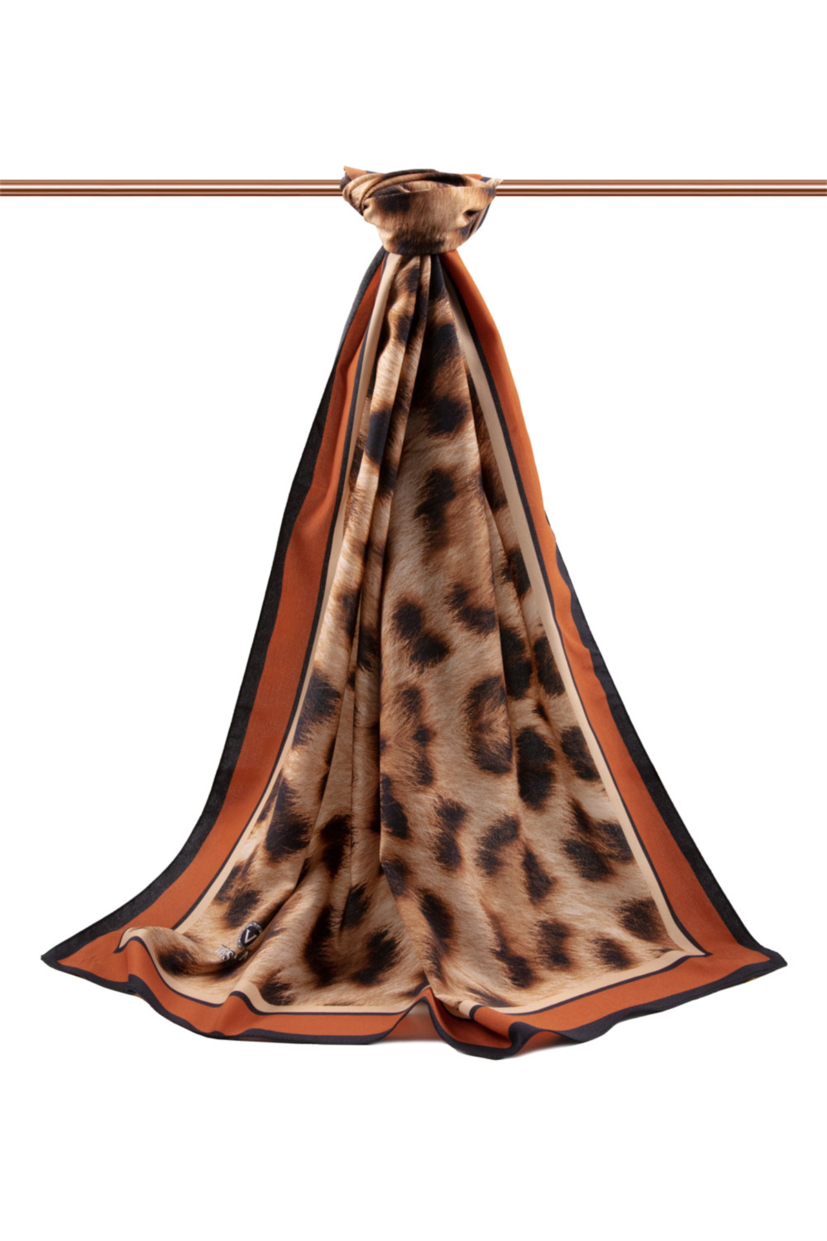 LÜKS MEDİNE İPEĞİ LEOPAR DESENLİ TABA RENKLİ 75X195 KIRIŞMAZ ŞAL MOSS KREP DİKİŞ TİPİ İTALYAN DİKİŞLİ