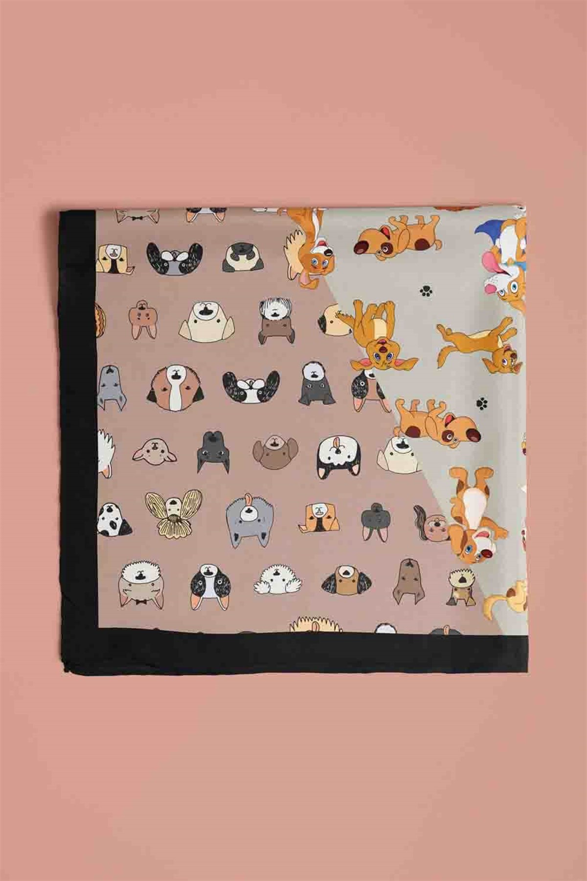 Violla D4 Dog Monkey Desenli Krem Kırmızı Köpek Bandanası DG5575 45x45