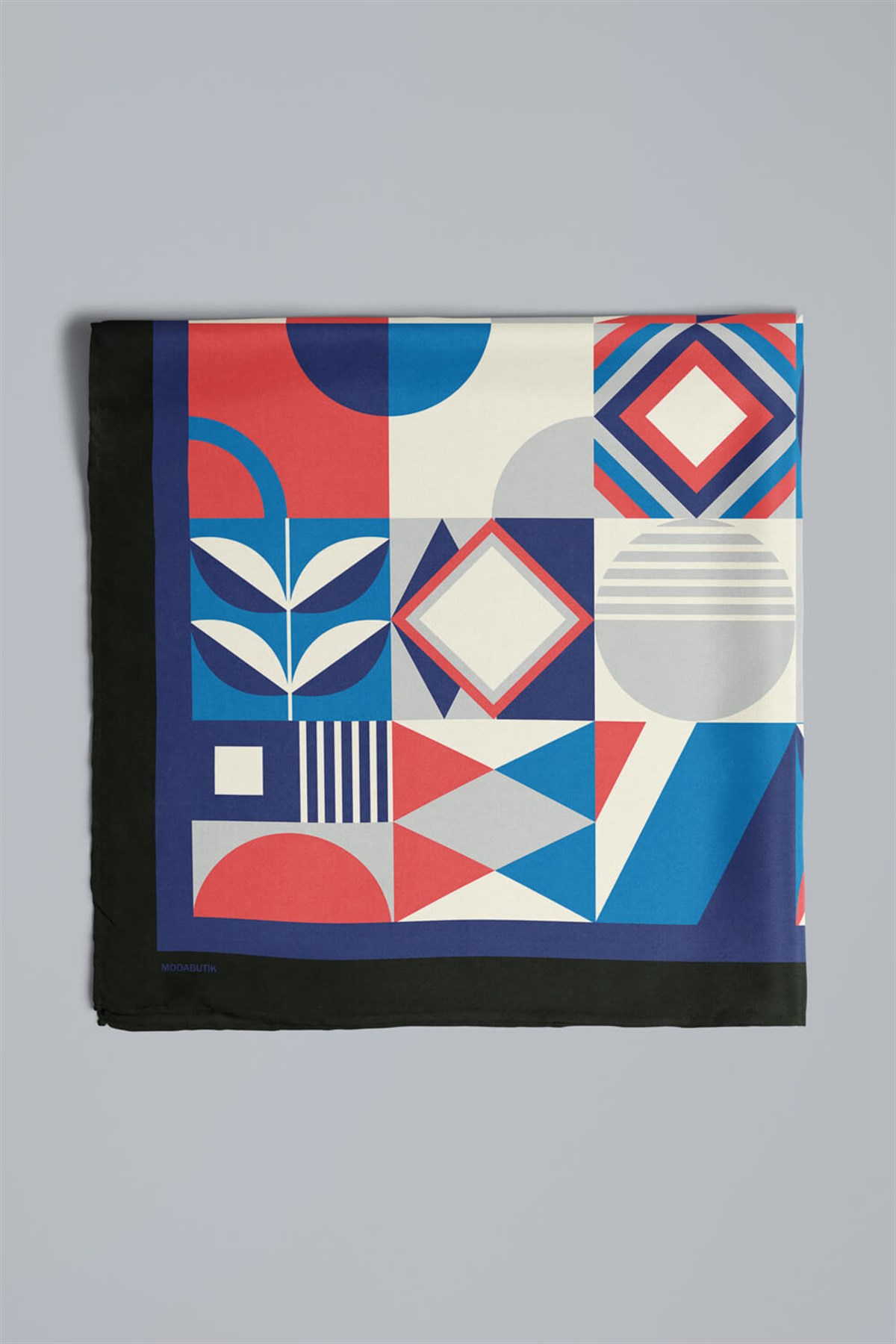 Kadın Mavi Geometrik Desenli 50x50 Bandana HYL DG01538-22