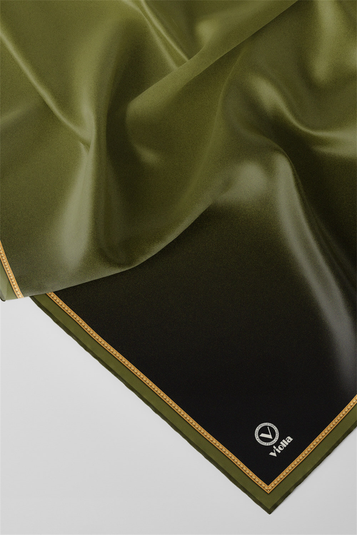 Twill Degrade Desenli Haki Renkli 90x90 Eşarp (İpek İçermez) Kenar Dikiş Şekli El Dikişli