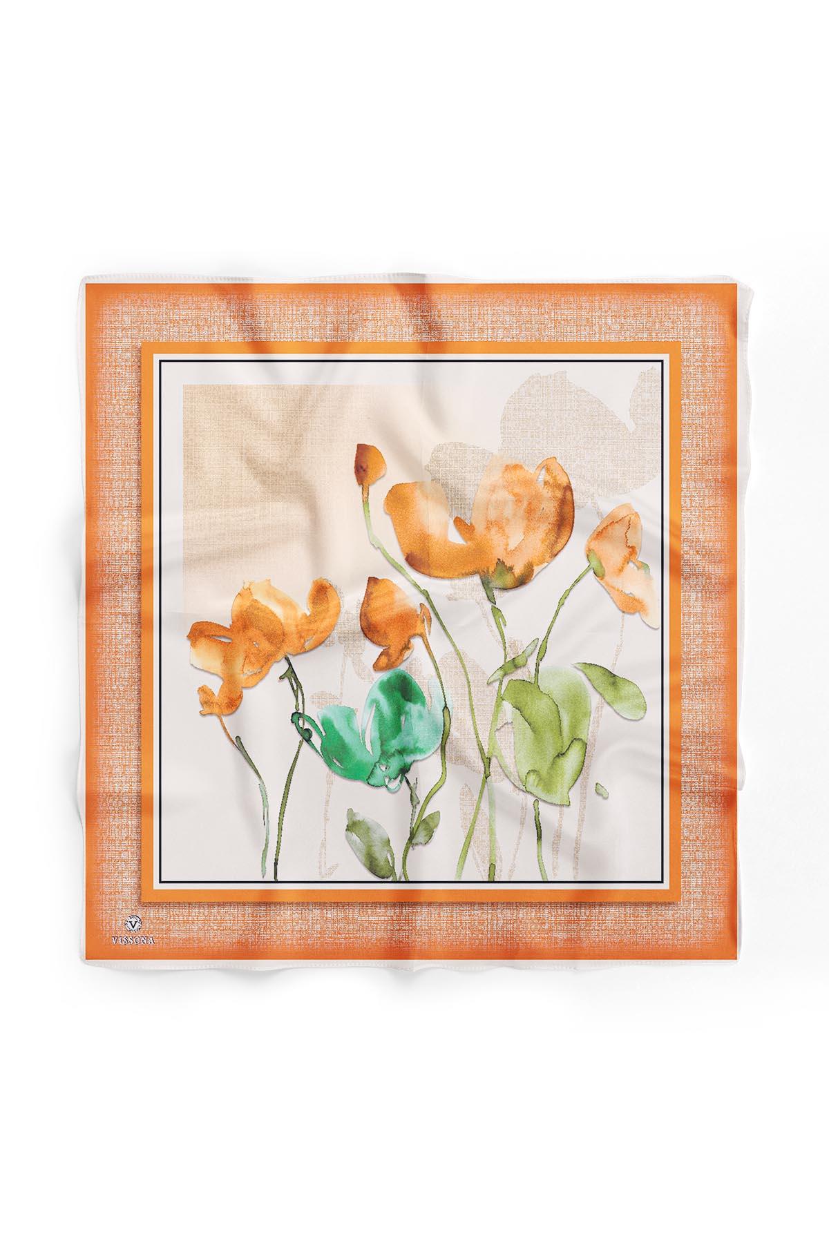 %100 İpek Kadın Desenli Bandana 80x80