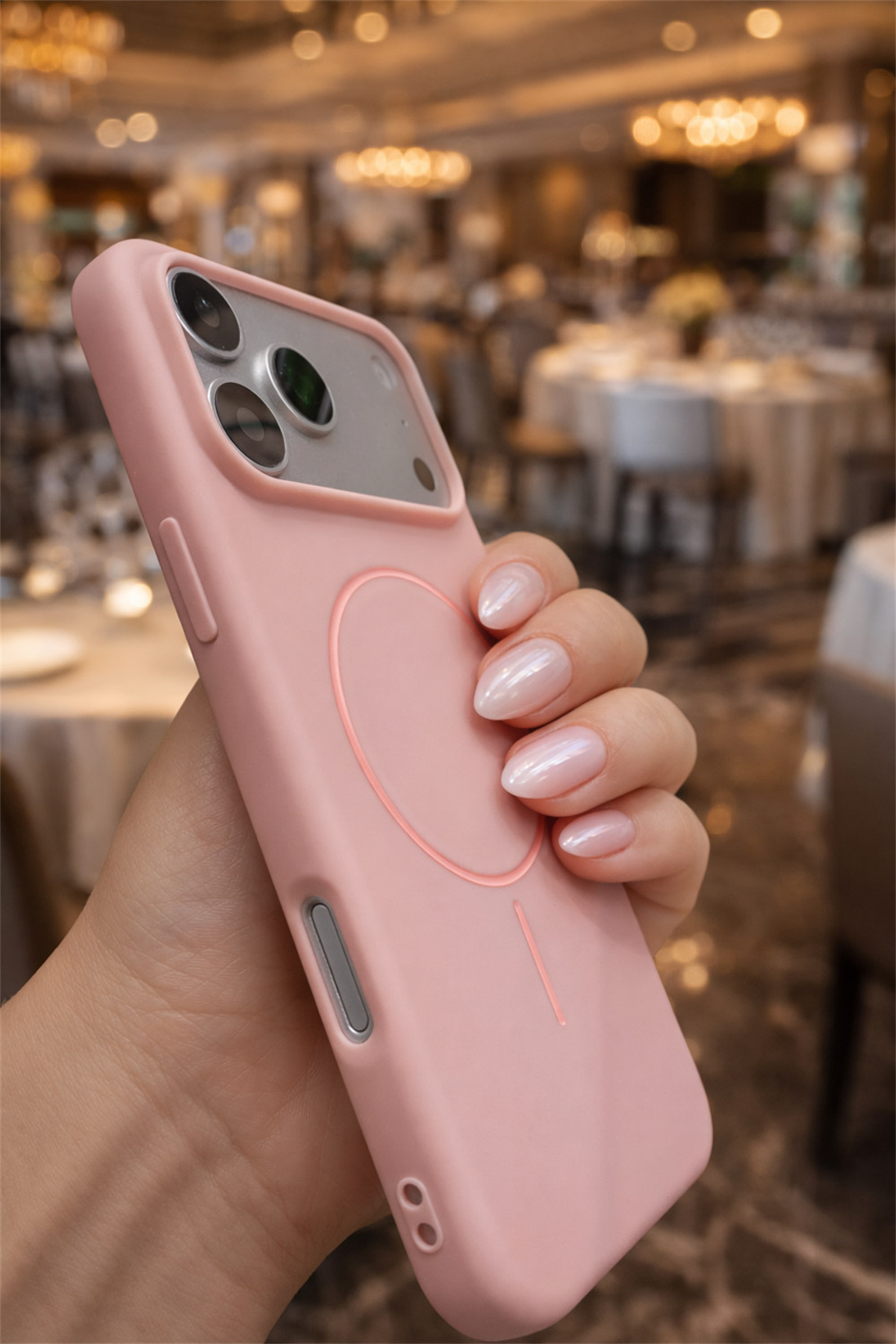 iPhone 17 Pro Max Uyumlu İçi Kadife Magsafe Wireless Şarj Özellikli Pembe Renkli Telefon Kılıfı