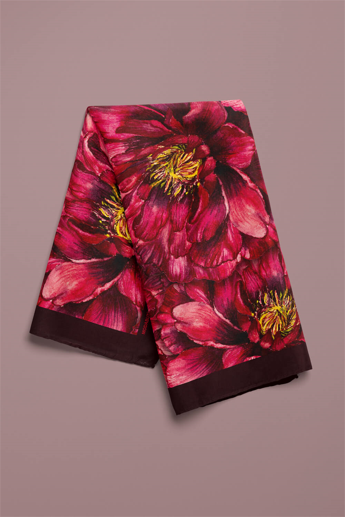 F50 Kadın Gül Desenli Bandana 50x50 Kırmızı DG0325-22