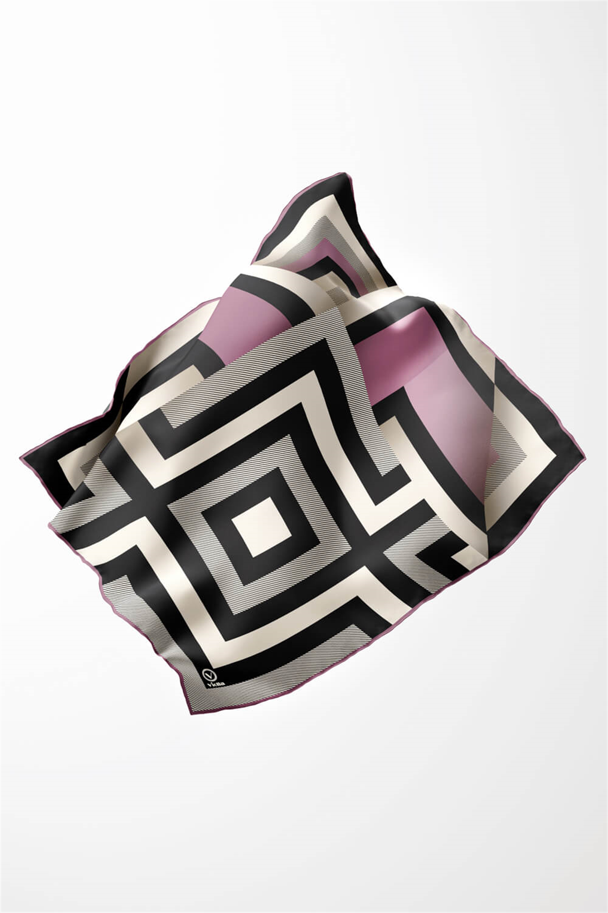 Twill Geometrik Desenli Lila Renkli 90x90 Eşarp (İpek İçermez) Dikim Şekli : El Dikişi