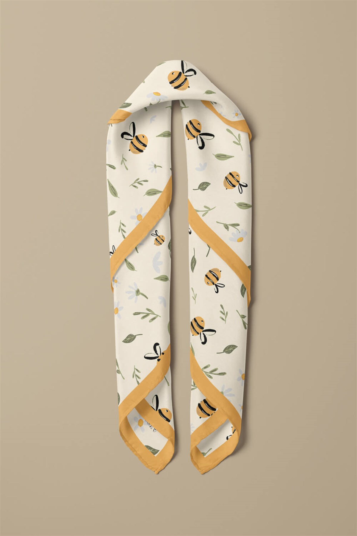 %100 İpek Arı Desenli Kadın Bandana