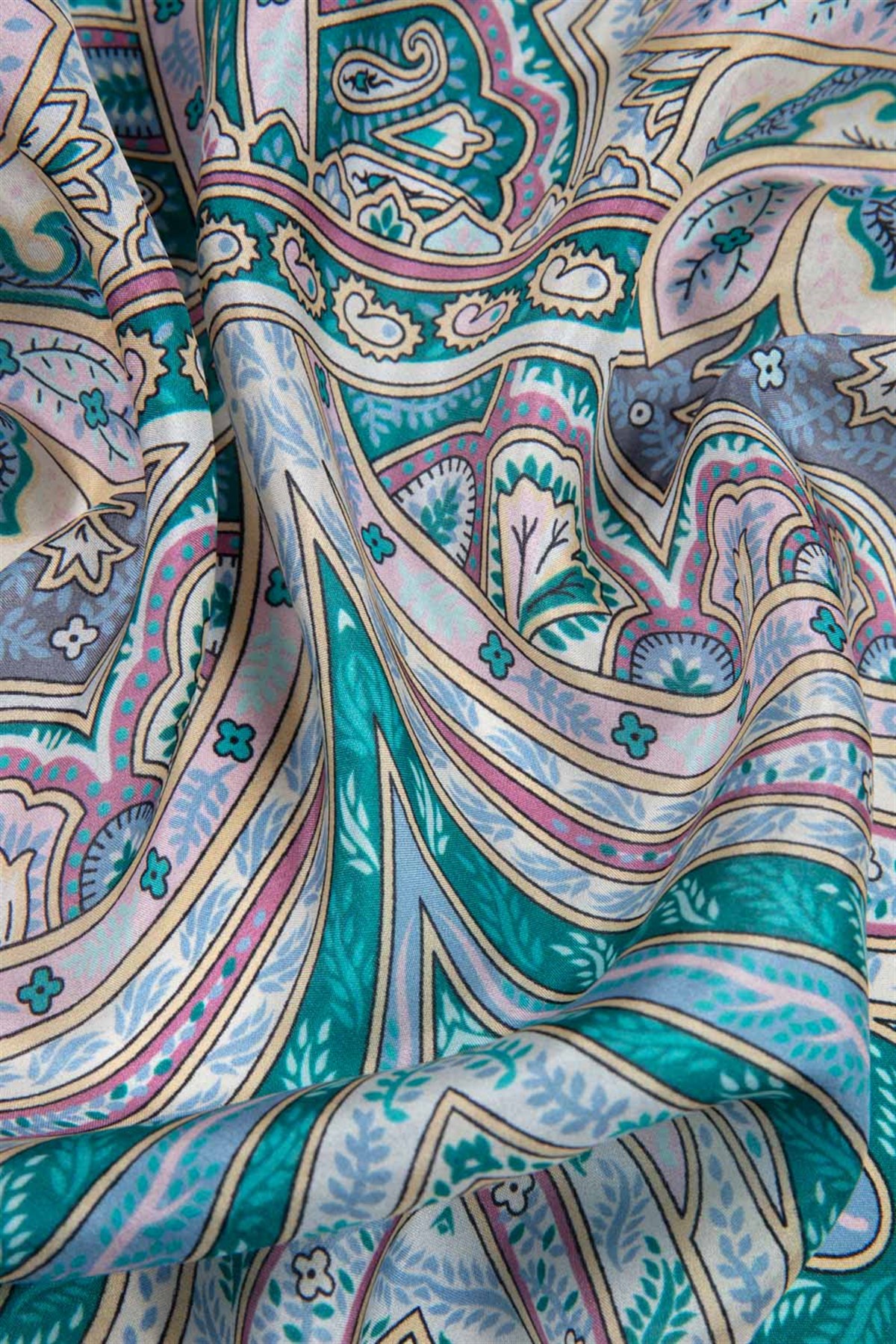 100% İpek Etro Desenli Gri - Gül Kurusu Renkli 92x210 Şal