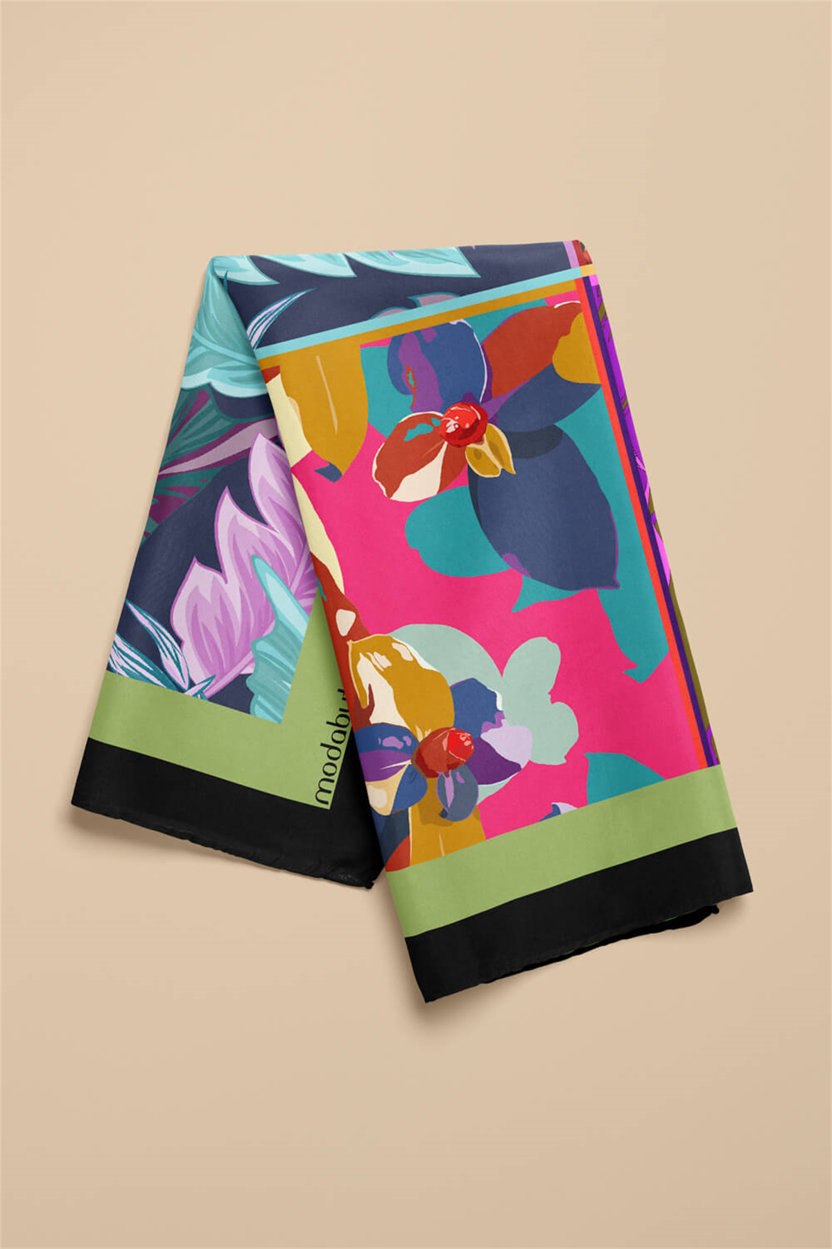 A61 Kadın Turkuaz Mavi Çiçekli Desenli 50x50 Bandana HYL DG01269-22