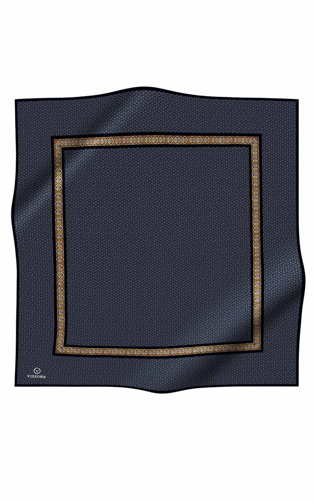 % 57 İPEK % 43 VİSKON Twill İpek Geometrik Desenli Gri - Siyah Renkli 90x90 Eşarp Dikim Şekli : El Dikişi