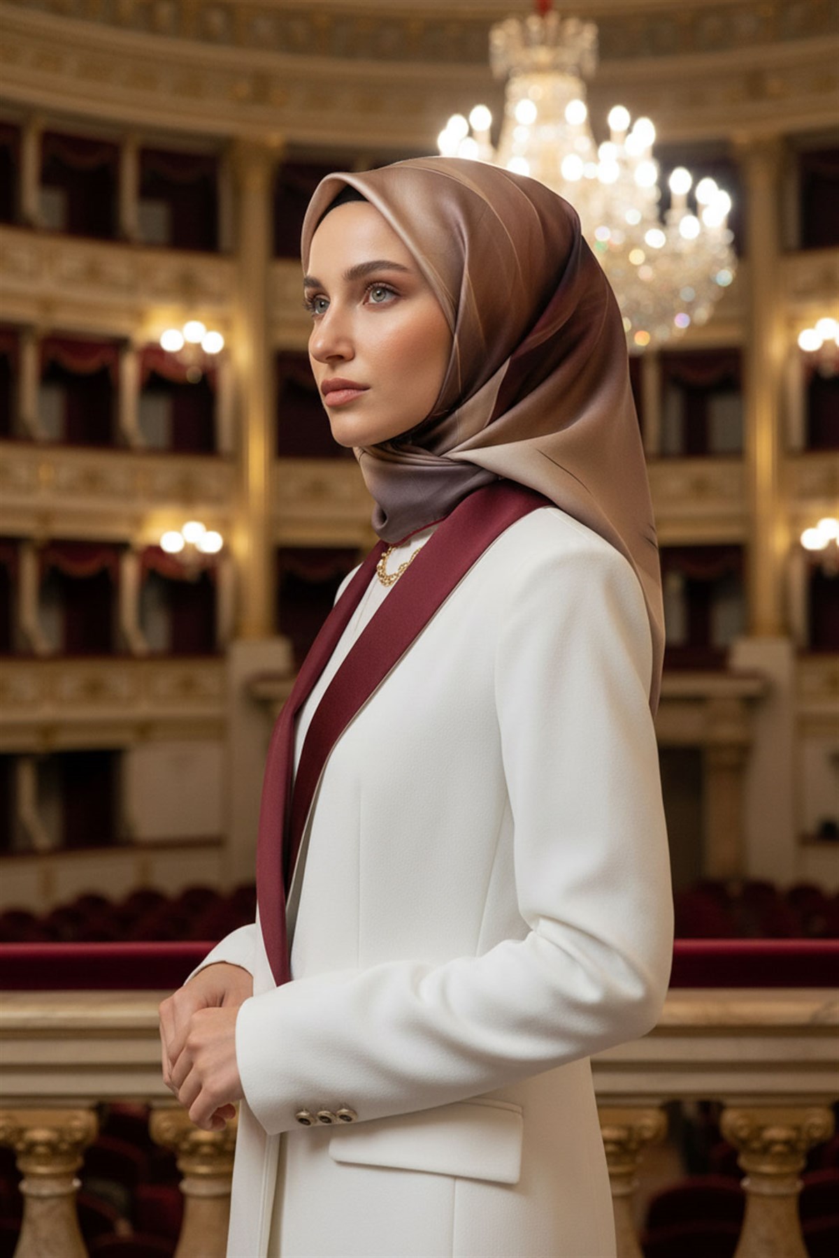 %100 Twill İpek Duman Desenli Hardal - Bordo Renkli 90x90 Eşarp Dikim Şekli : El Dikişi