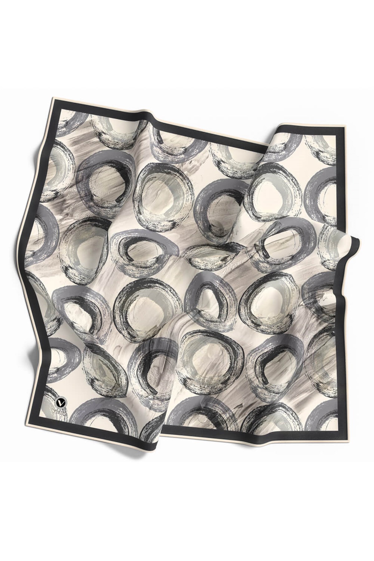Kristal Geometrik Fırça Darbesi Desenli Füme Renkli 90x90 Eşarp (İpek İçermez) Kenar Dikiş Şekli El Dikişli