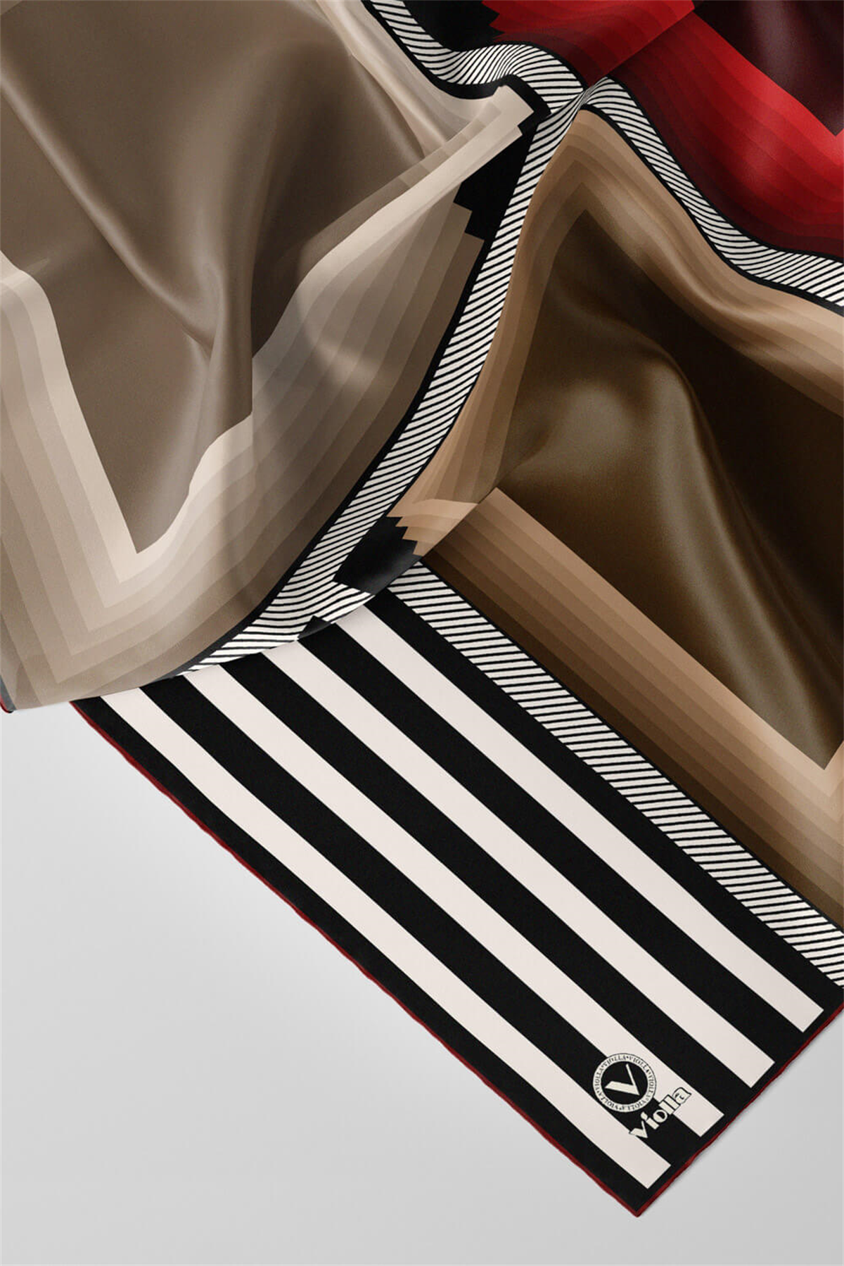 Twill Geometrik Desenli Bordo Renkli 90x90 Eşarp (İpek İçermez) Kenar Dikiş Şekli El Dikişli