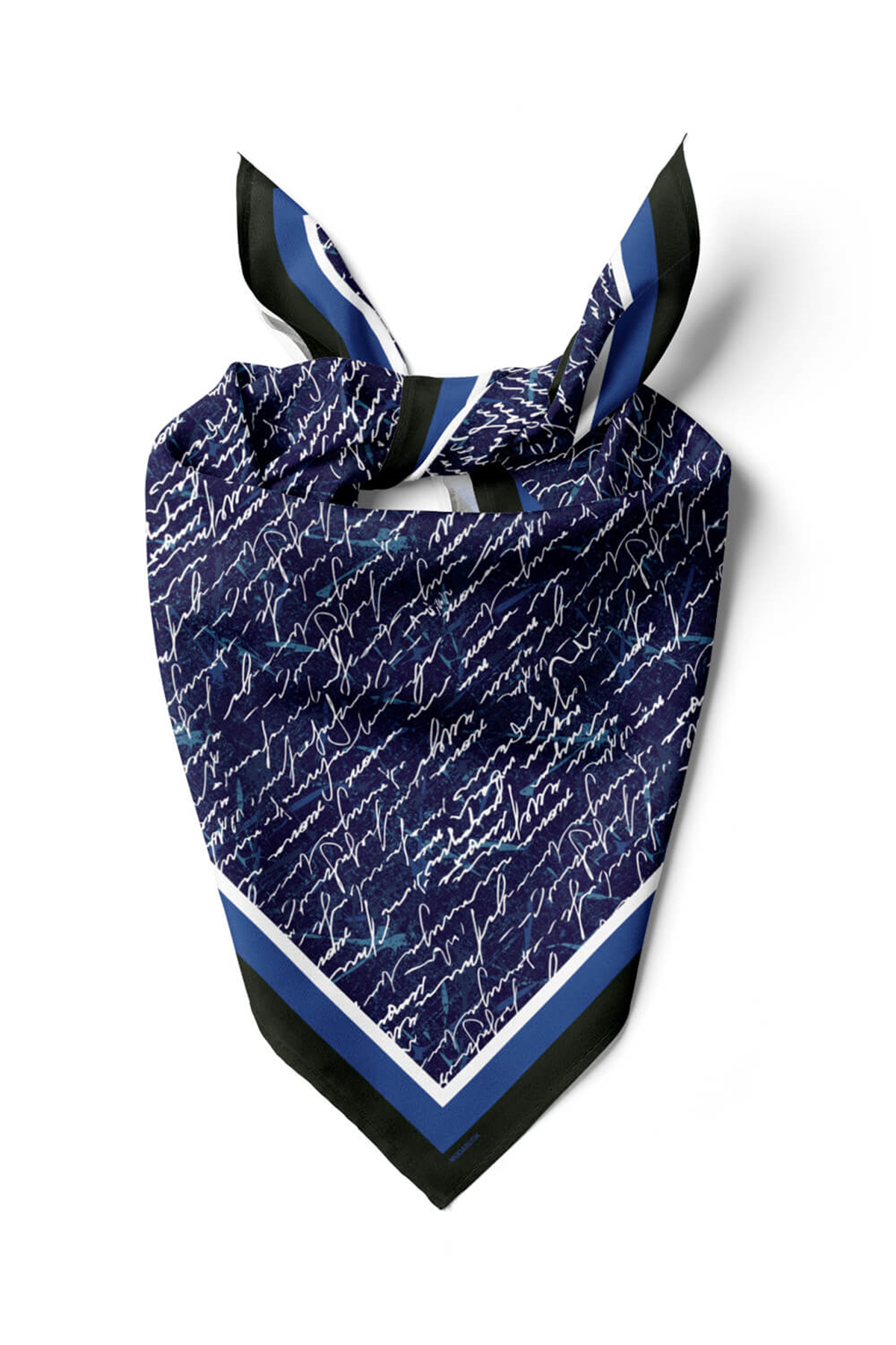 H25 Kadın Mavi Not Desenli 50x50 Bandana