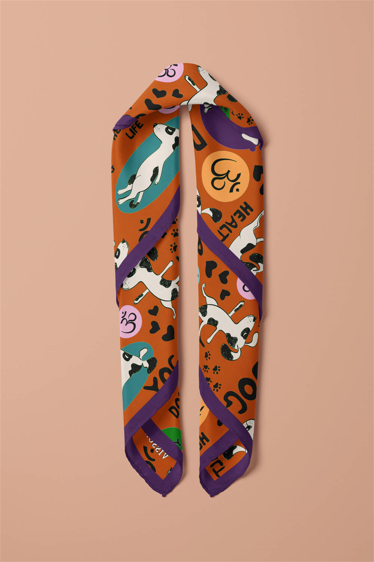 %100 İPEK YOGA KÖPEK DESENLİ KADIN BANDANA 50X50