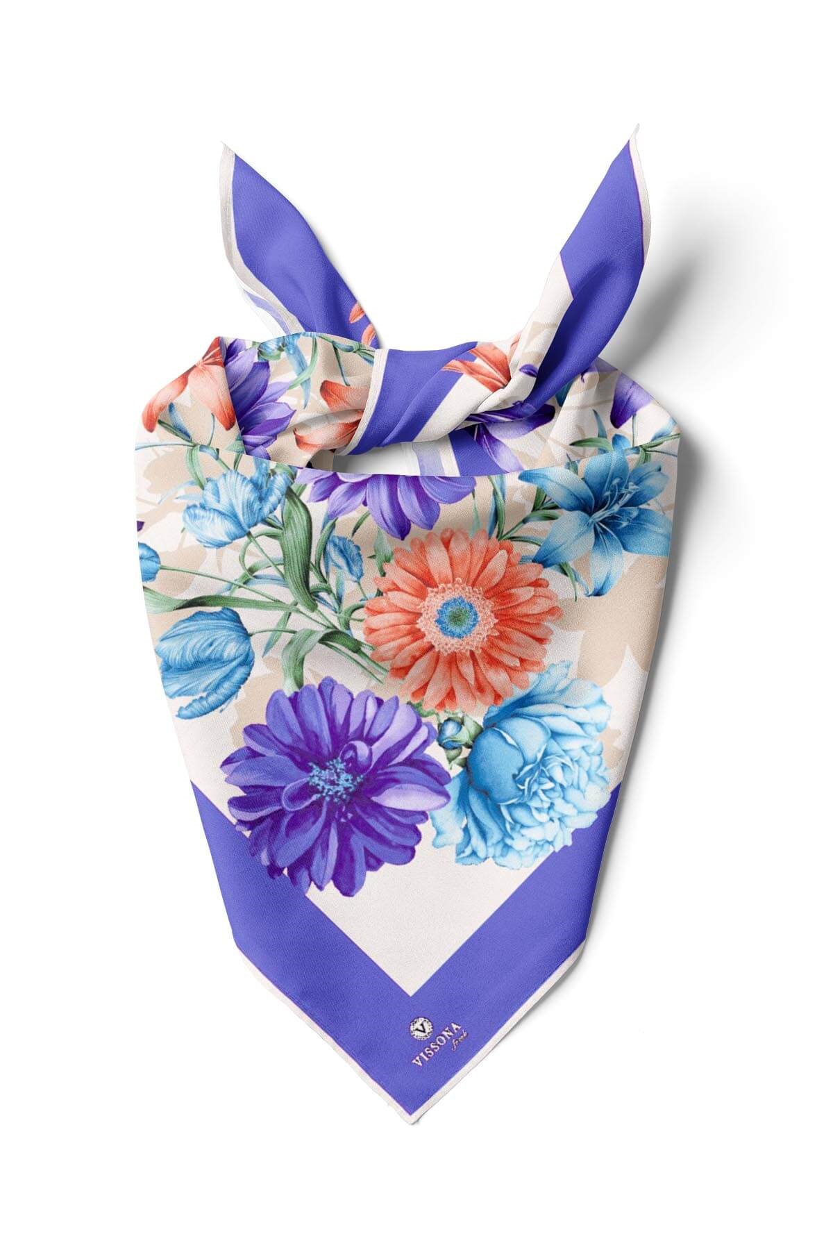 %100 İpek Kadın Desenli Bandana 80x80