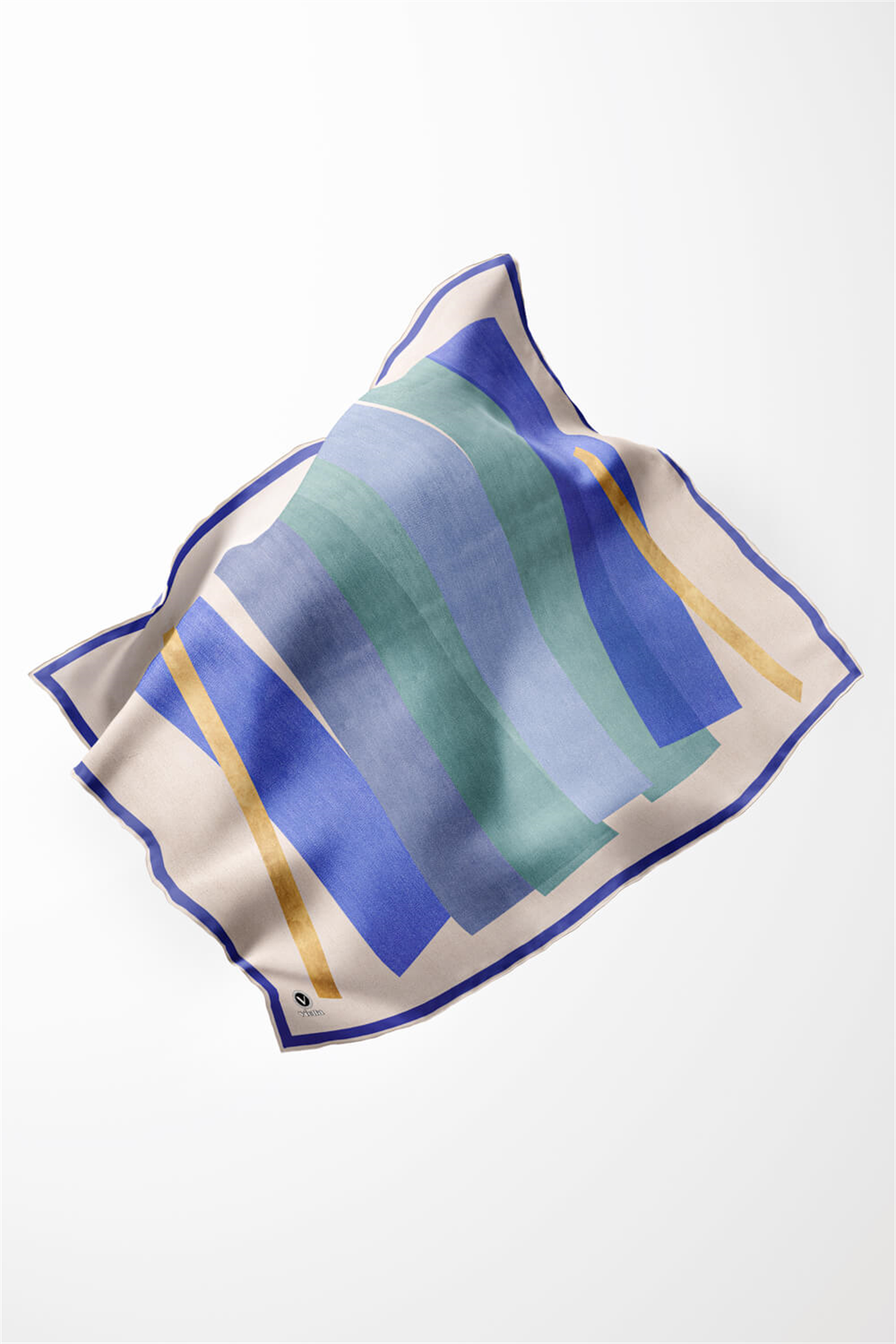 Twill Geometrik Desenli İndigo Renkli 90x90 Eşarp (İpek İçermez) Kenar Dikiş Şekli El Dikişli