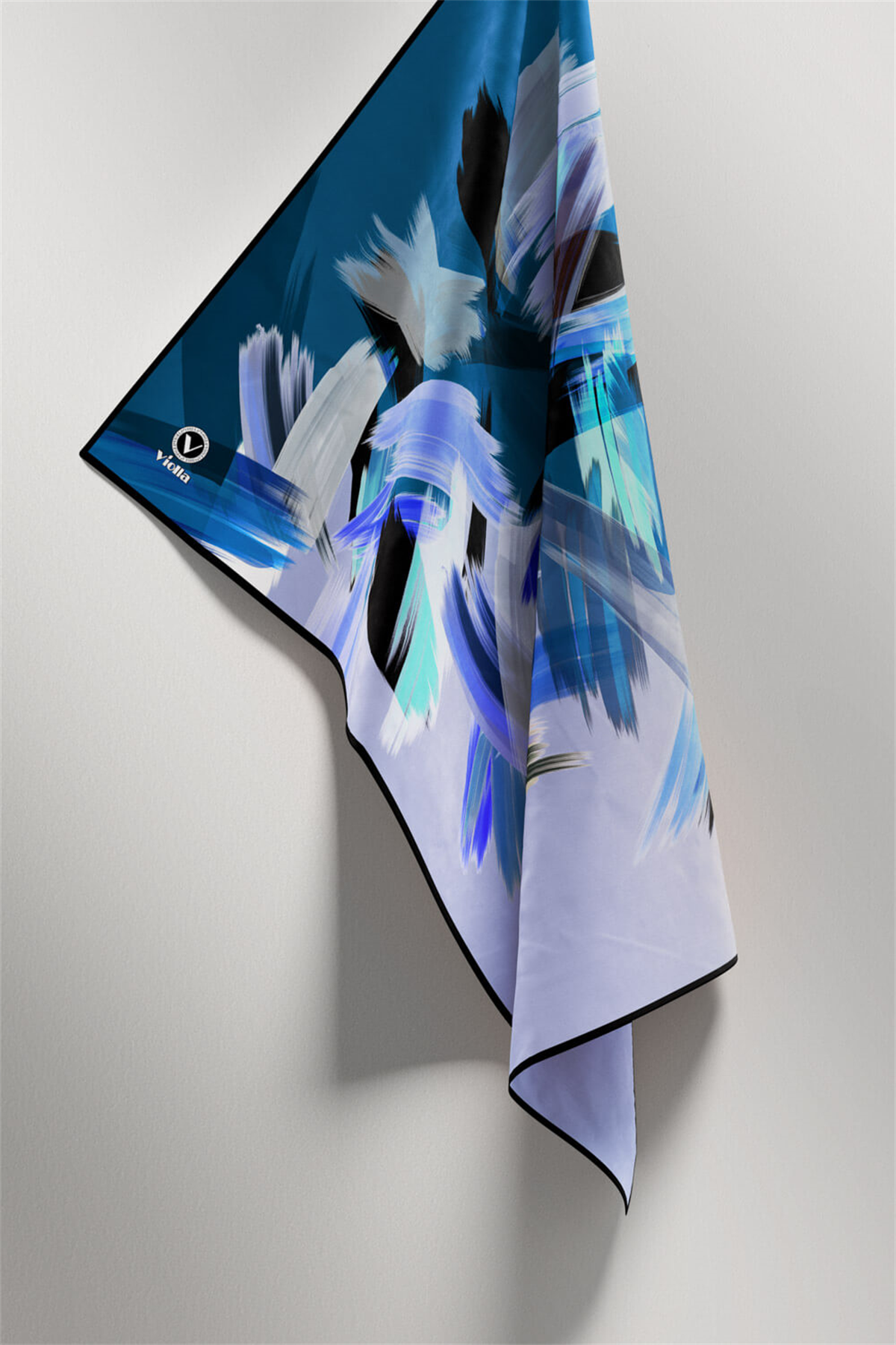 Twill Fırça Desenli Lacivert Renkli 90x90 Eşarp (İpek İçermez) Kenar Dikiş Şekli El Dikişli