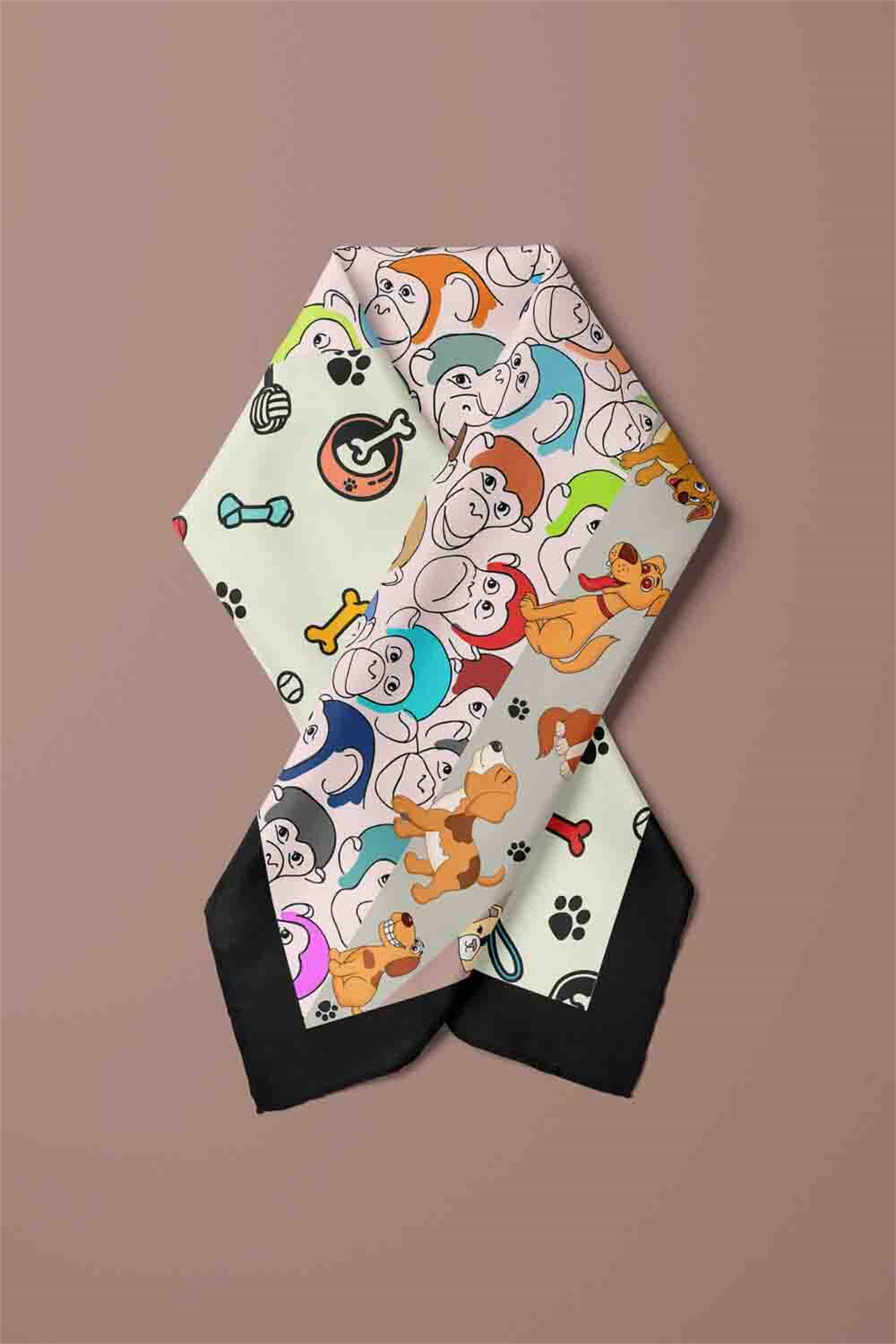 D4 Dog Monkey Desenli Krem Kırmızı Köpek Bandanası DG5575 45x45