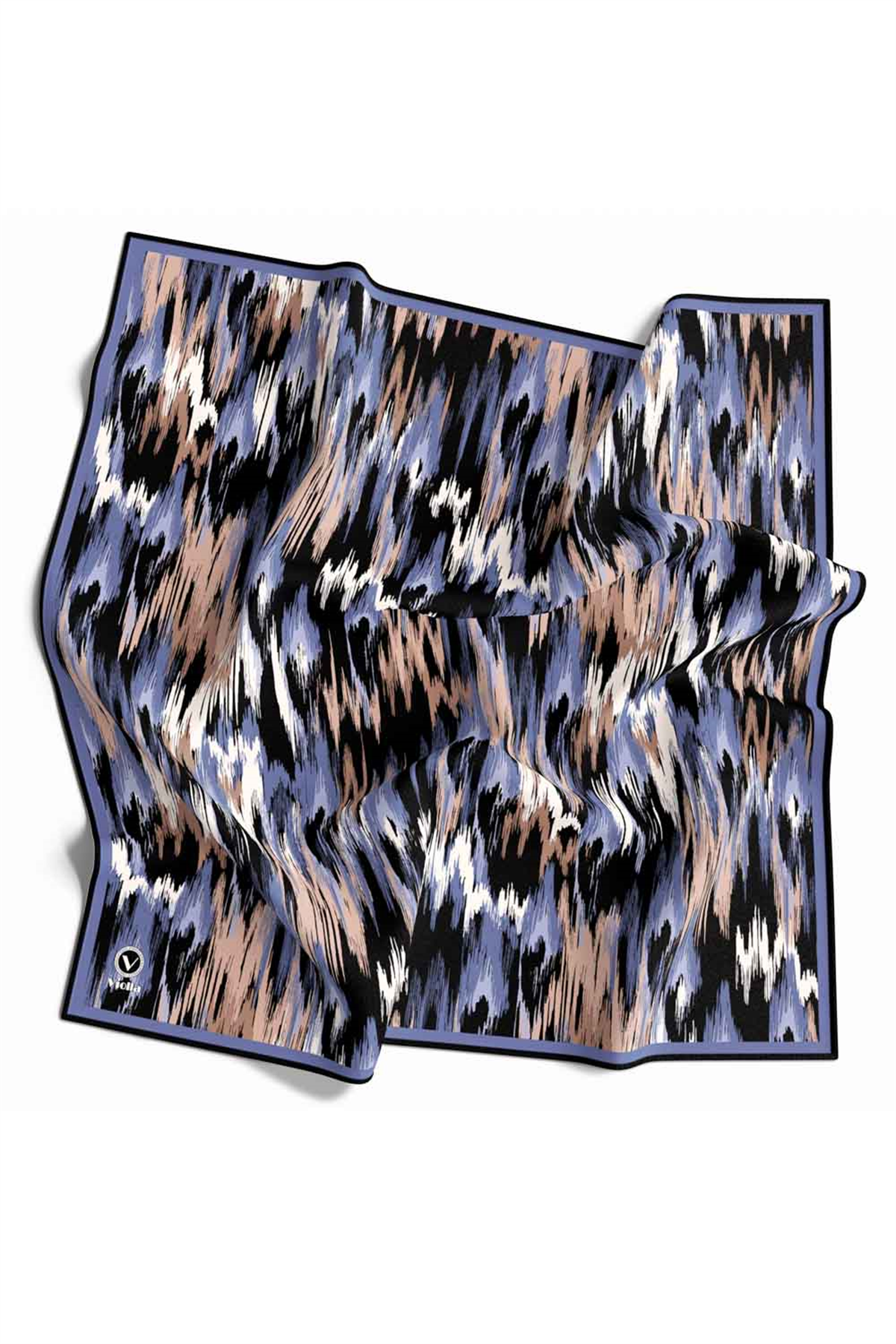 Twill Fırça Desenli Bebe Mavisi Renkli 90x90 Eşarp (İpek İçermez) Kenar Dikiş Şekli El Dikişli