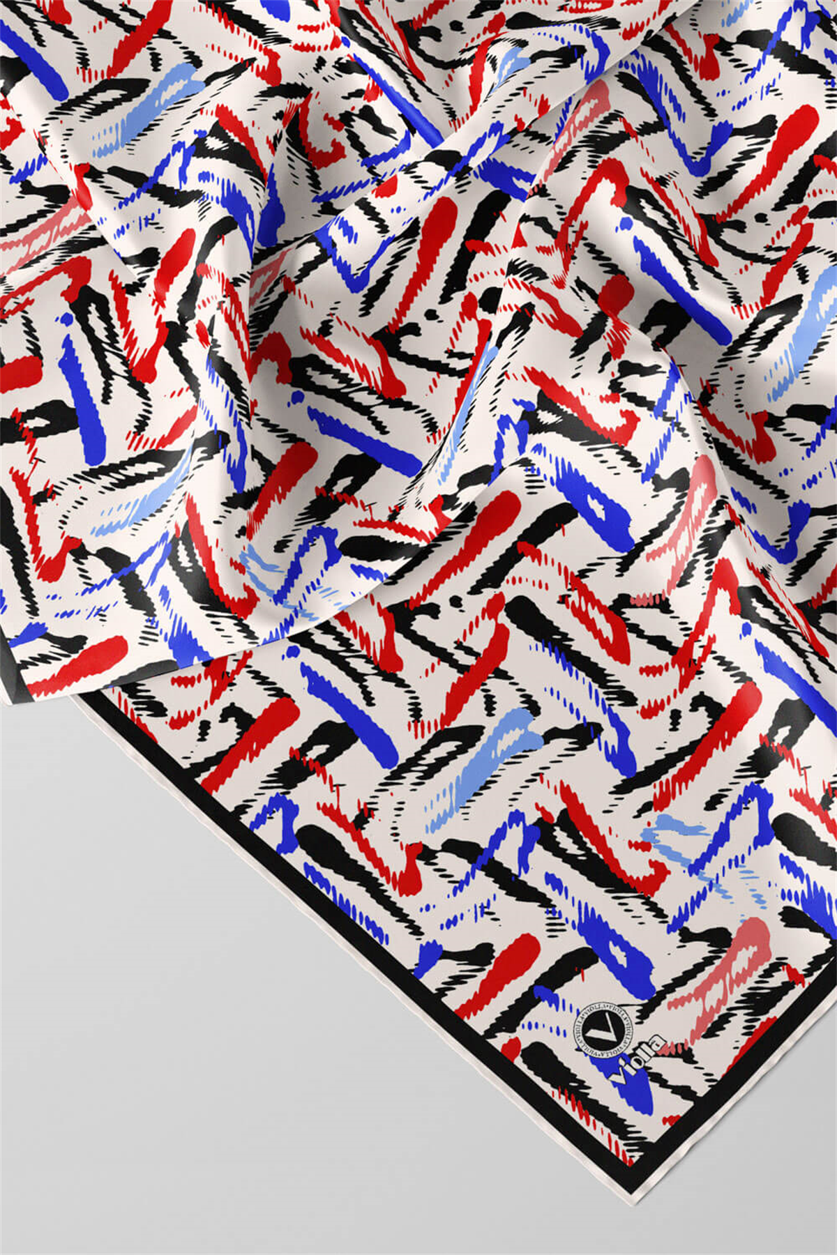 Twill Geometrik Desenli Saks - Kırmızı Renkli 90x90 Eşarp (İpek İçermez) Dikim Şekli : El Dikişi